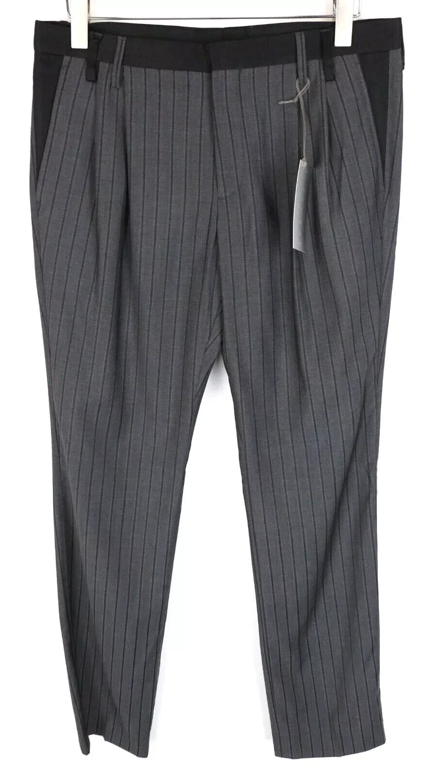 RICHMOND Formal Men Pants 48 Grey Wool Stripe Pleated Slit Pockets