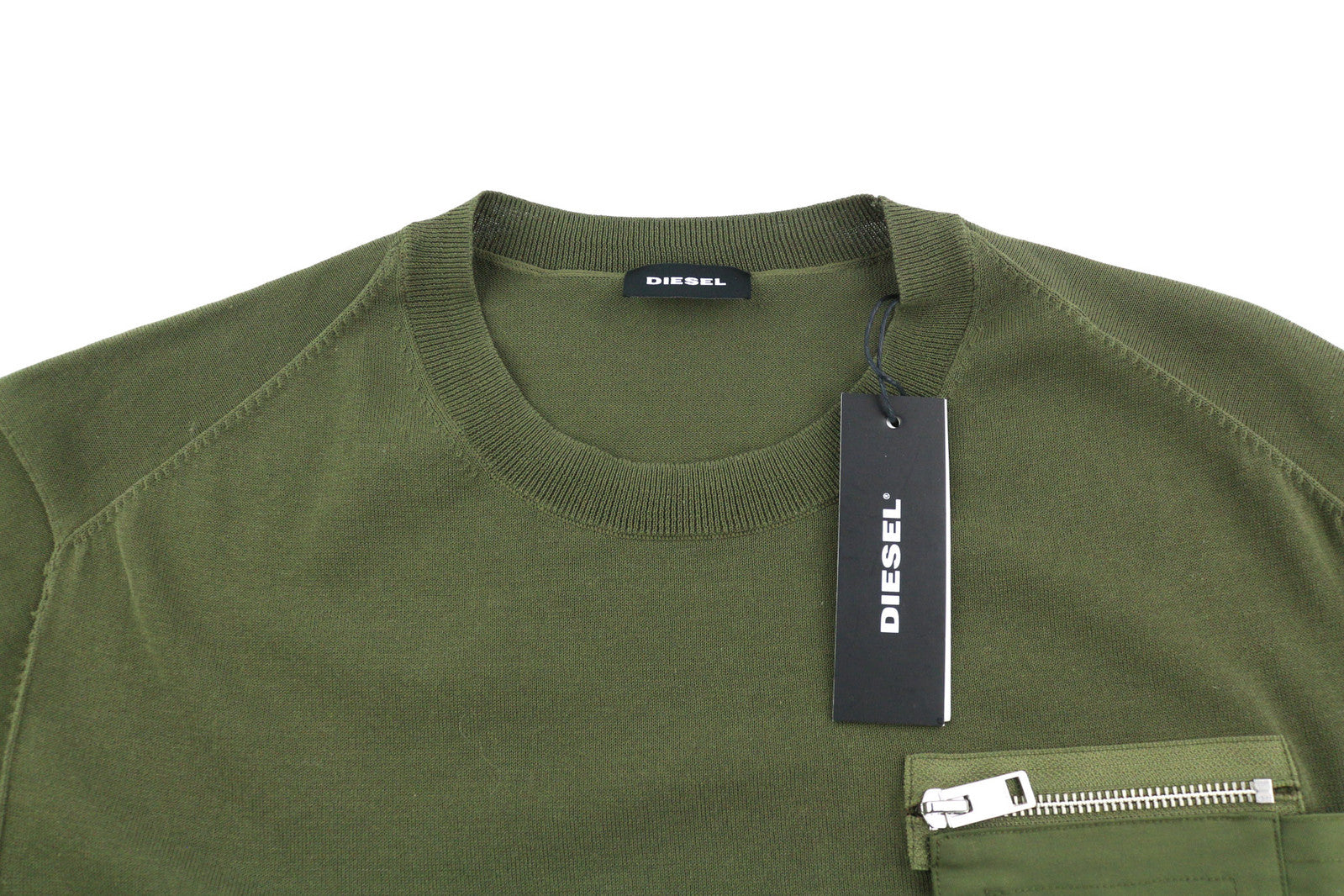 DIESEL K-Navajo vyriškas megztinis L, žalias, megztinis su apvalia kaklo iškirpte, užlopytomis kišenėmis, RRP 140 € 