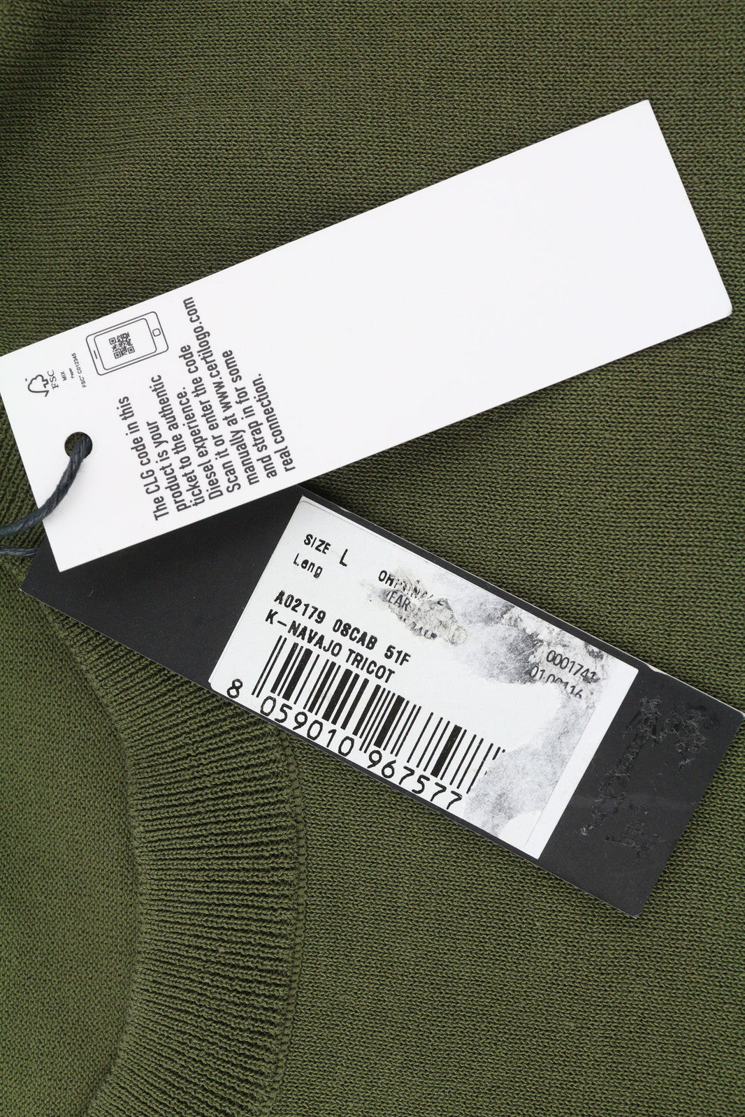 DIESEL K-Navajo vyriškas megztinis L, žalias, megztinis su apvalia kaklo iškirpte, užlopytomis kišenėmis, RRP 140 € 