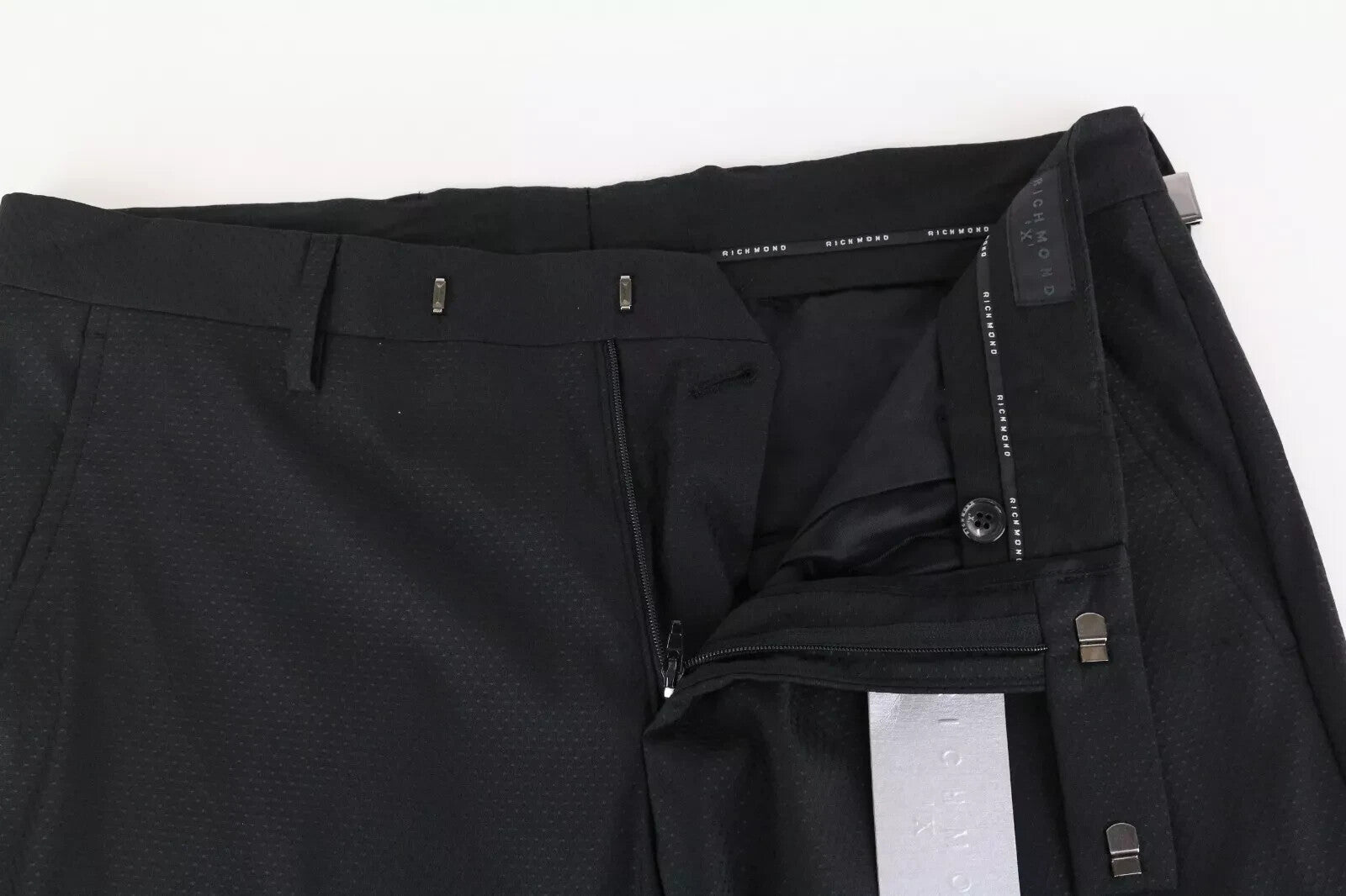 RICHMOND Wool Men Trousers 48 Black Blend Dot Pattern Classic Pleated