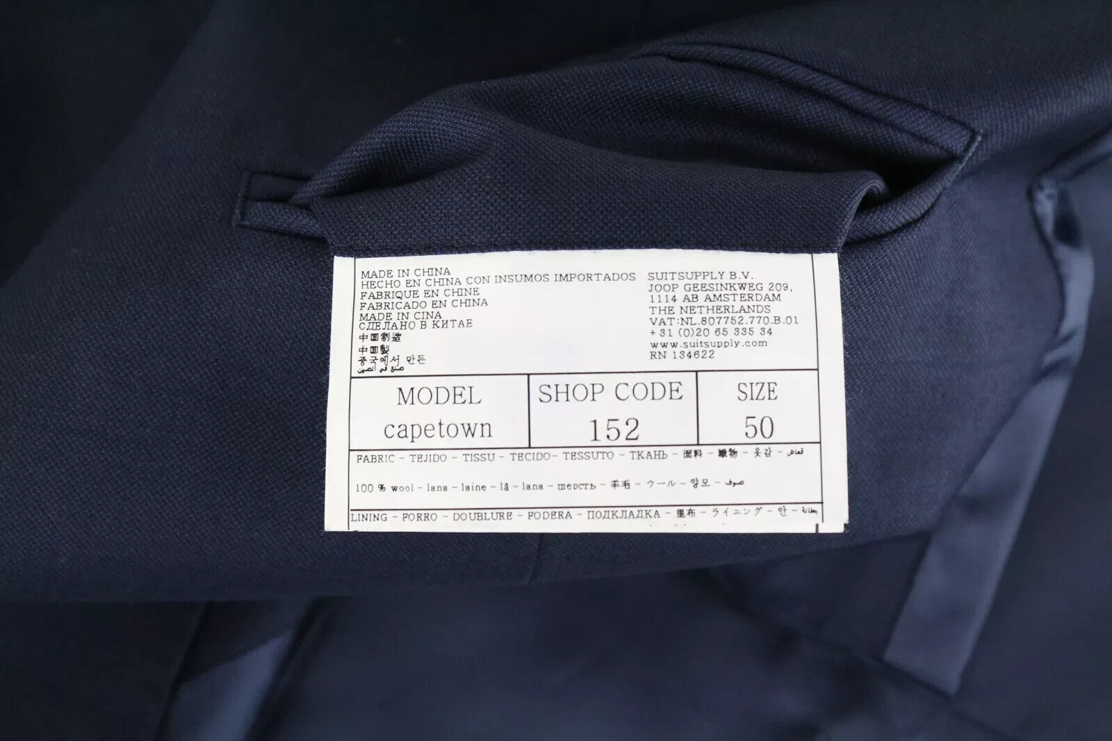 SUITSUPPLY Napoli Men Suit UK40L Super 110's Navy Wool Blazer & Waistcoat