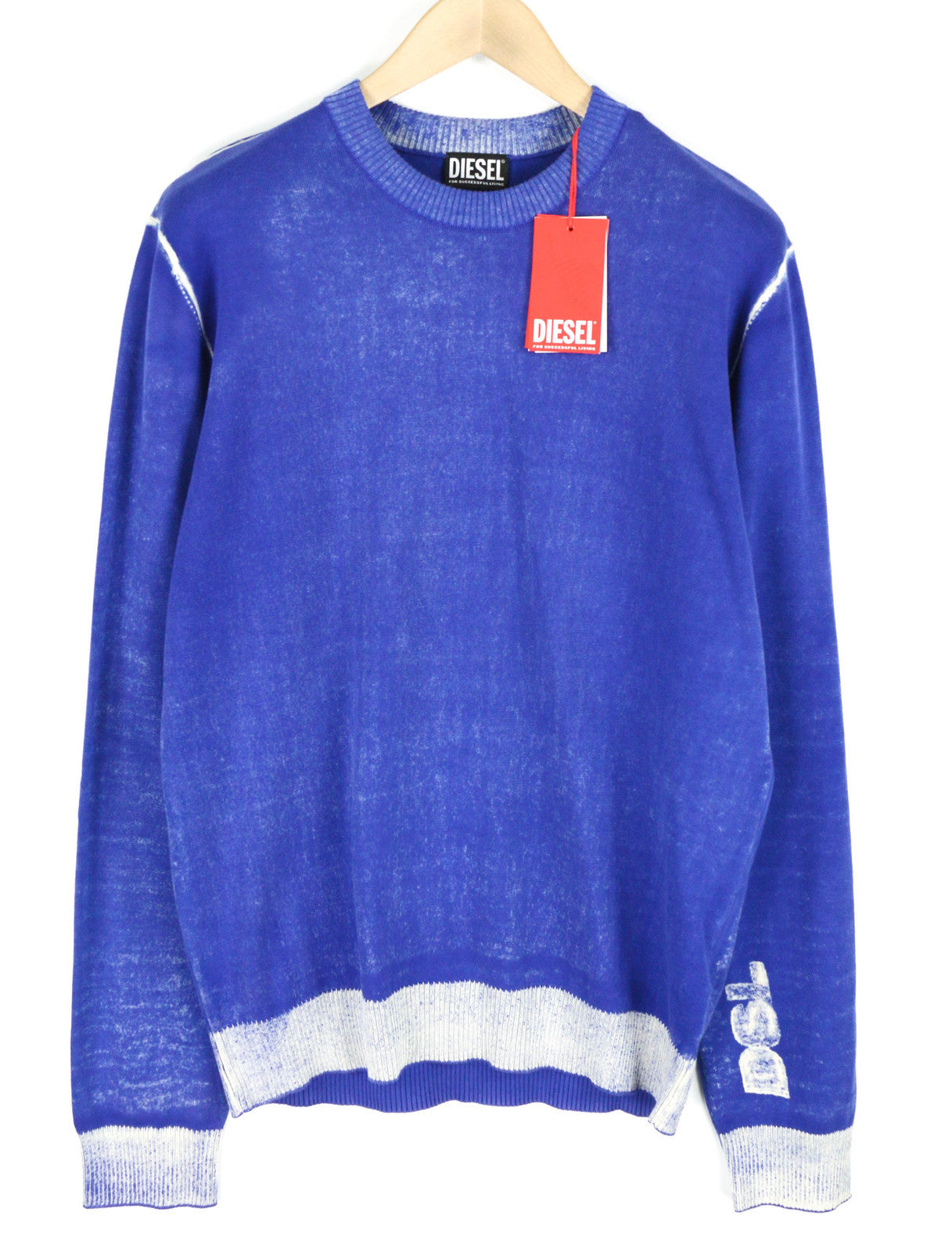 DIESEL K-Larence vyriškas megztinis L dydžio, skalbto efekto, megztas, mėlynas, RRP 225 € 