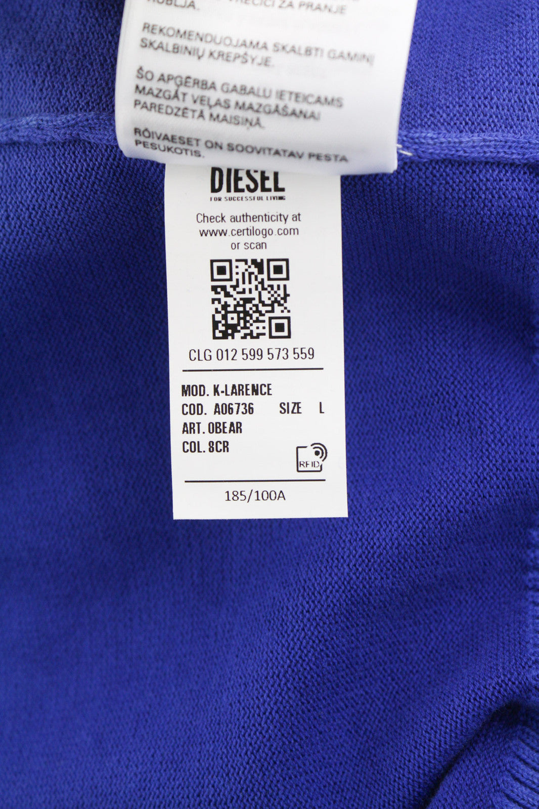 DIESEL K-Larence vyriškas megztinis L dydžio, skalbto efekto, megztas, mėlynas, RRP 225 € 