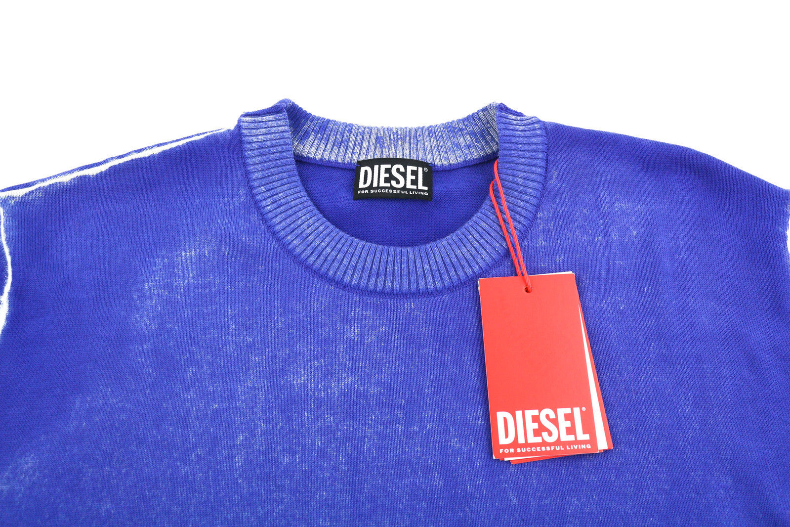 DIESEL K-Larence vyriškas megztinis L dydžio, skalbto efekto, megztas, mėlynas, RRP 225 € 