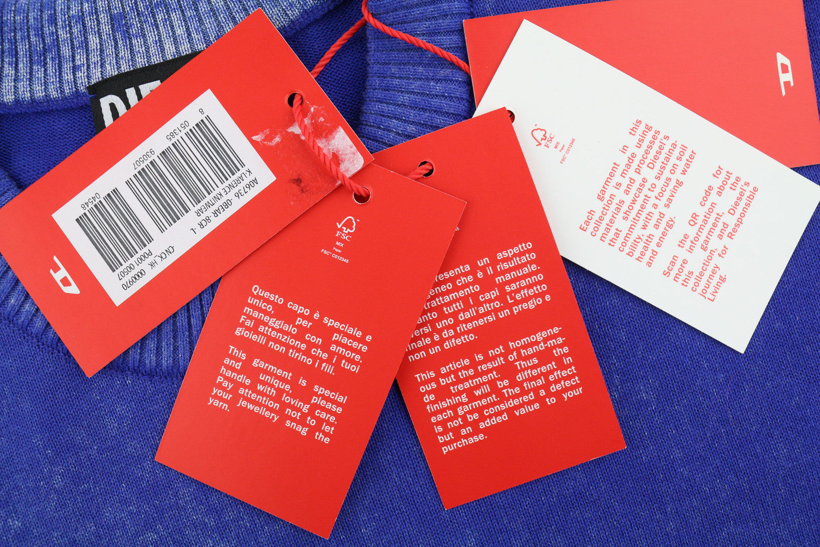 DIESEL K-Larence vyriškas megztinis L dydžio, skalbto efekto, megztas, mėlynas, RRP 225 € 