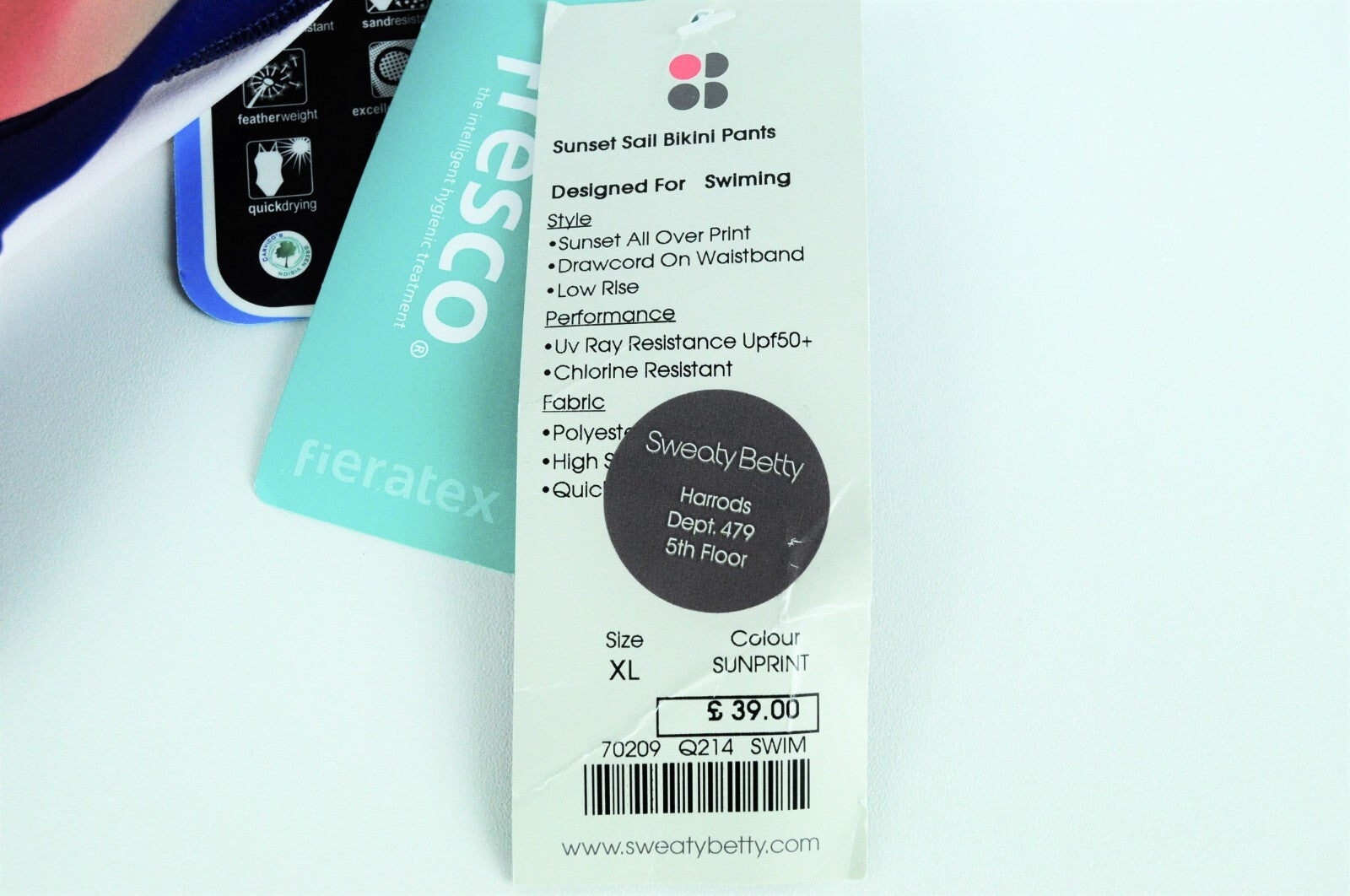 SWEATY BETTY Sunset Sail Women Swimsuit XL Drawcord Low Rise Quick Dry