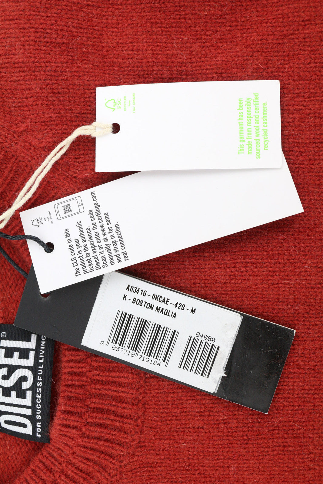 DIESEL K-Boston vyriškas megztinis M, raudonas, vilnonis, kašmyro megztinis, RRP 250 € 