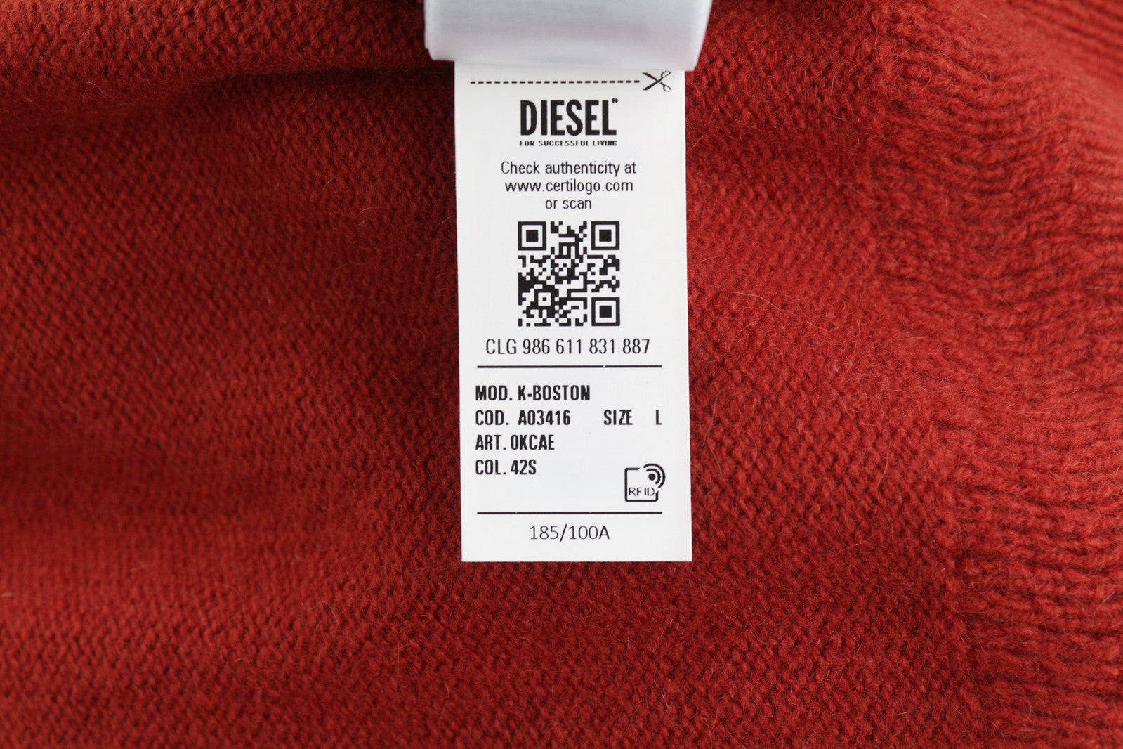 DIESEL K-Boston vyriškas megztinis L dydžio, raudonas, vilnonis, kašmyro spalvos, megztas, RRP 250 € 