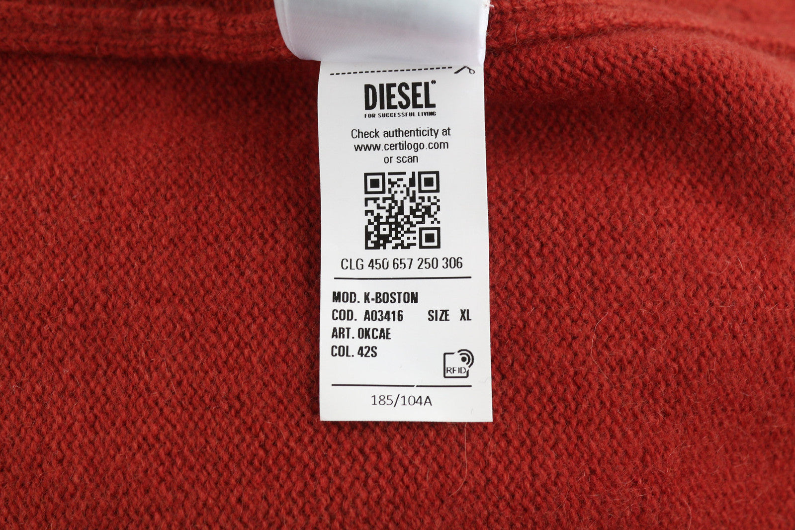 DIESEL K-Boston vyriškas megztinis XL dydžio, raudonas, vilnonis, kašmyro megztinis, RRP 250 € 