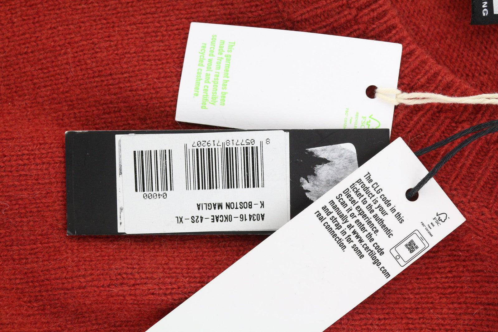 DIESEL K-Boston vyriškas megztinis XL dydžio, raudonas, vilnonis, kašmyro megztinis, RRP 250 € 