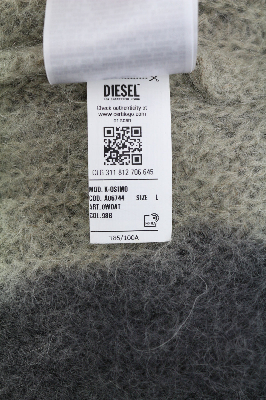 DIESEL K-Osimo vyriškas megztinis L dydžio, megztas iš moherio vilnos mišinio, pilkas, RRP 350 € 