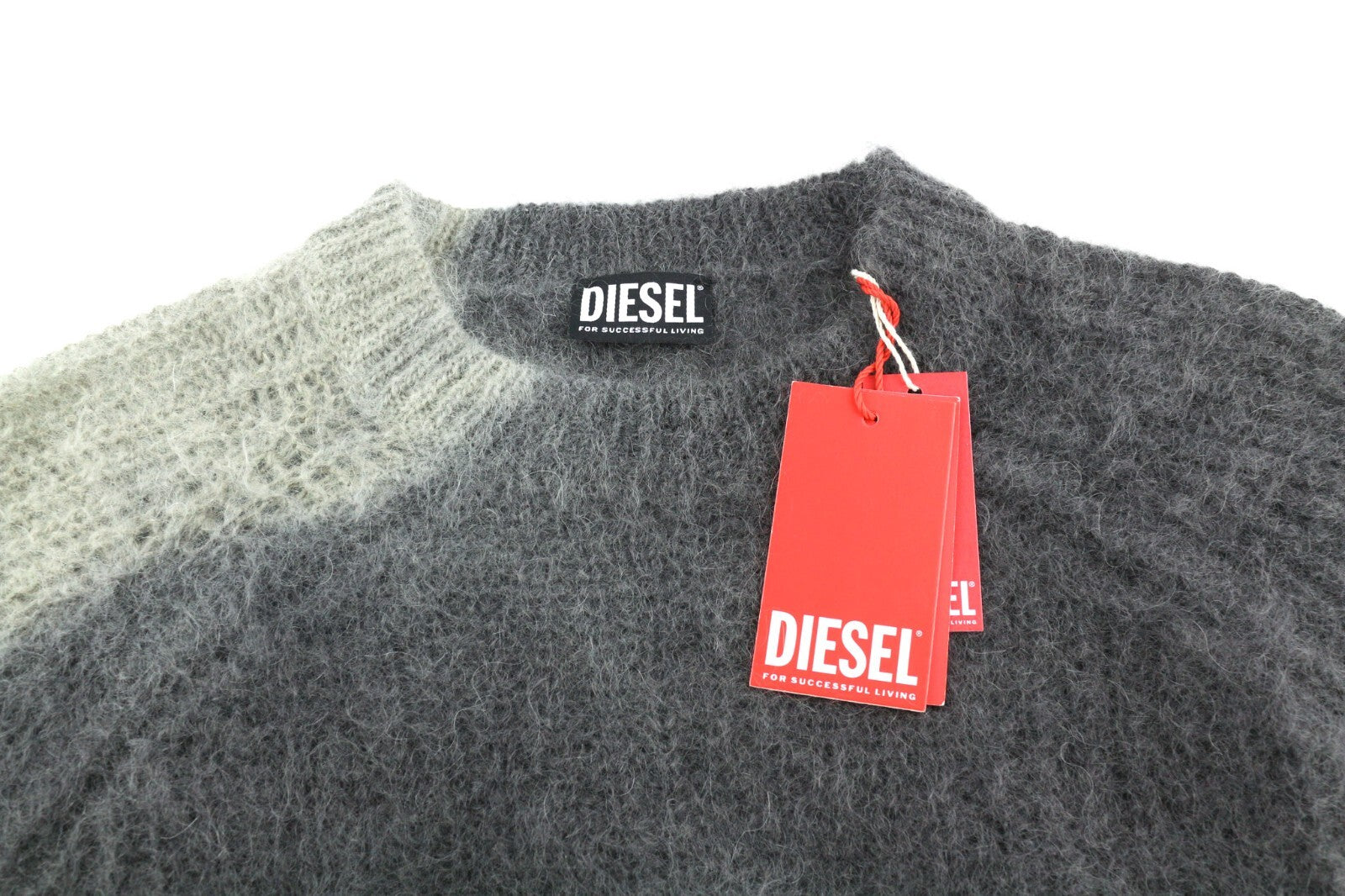 DIESEL K-Osimo vyriškas megztinis XL dydžio, megztas iš moherio vilnos mišinio, pilkas, RRP 350 € 