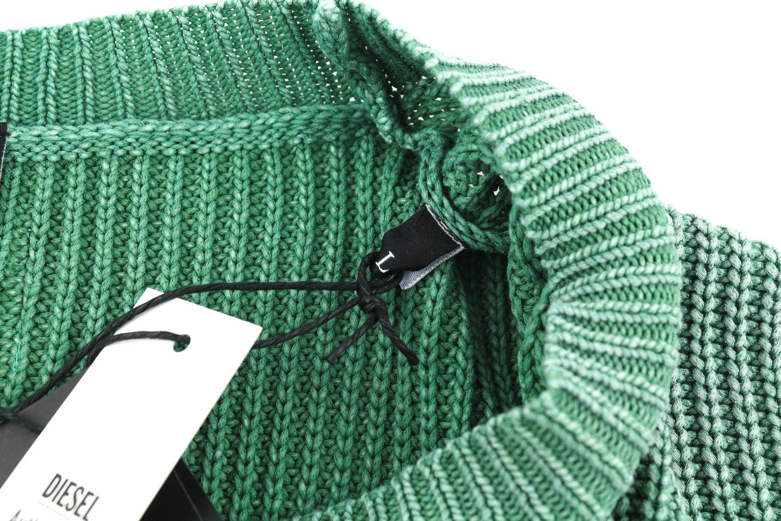 DIESEL K-Kentucky vyriškas megztinis L dydžio su skalbto rašto efektu, megztas žalias, RRP 275 € 