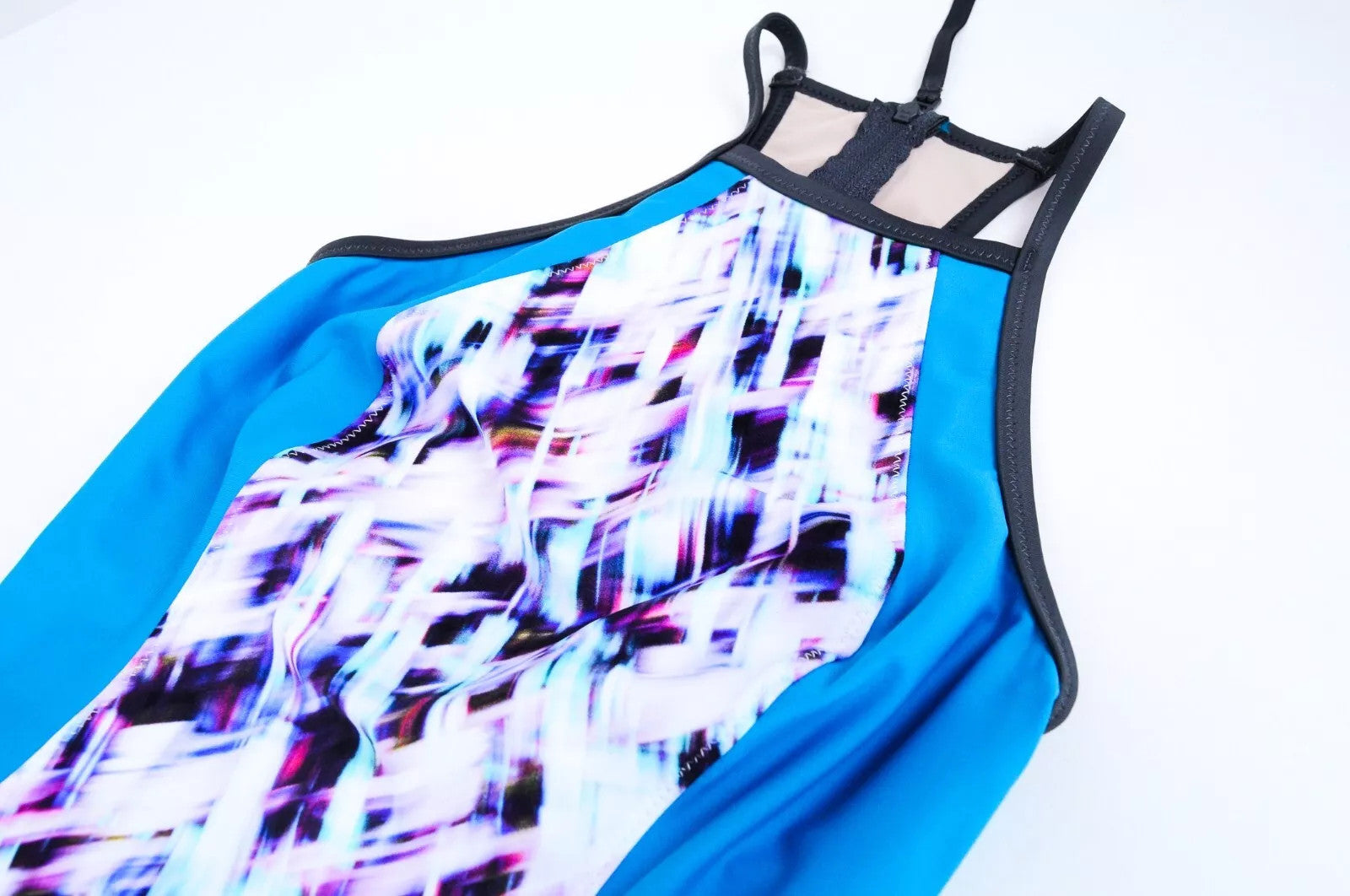 SWEATY BETTY Aquaglide moteriškas maudymosi kostiumėlis S, mėlynas, vientisas, abstraktaus rašto, tamprus. 