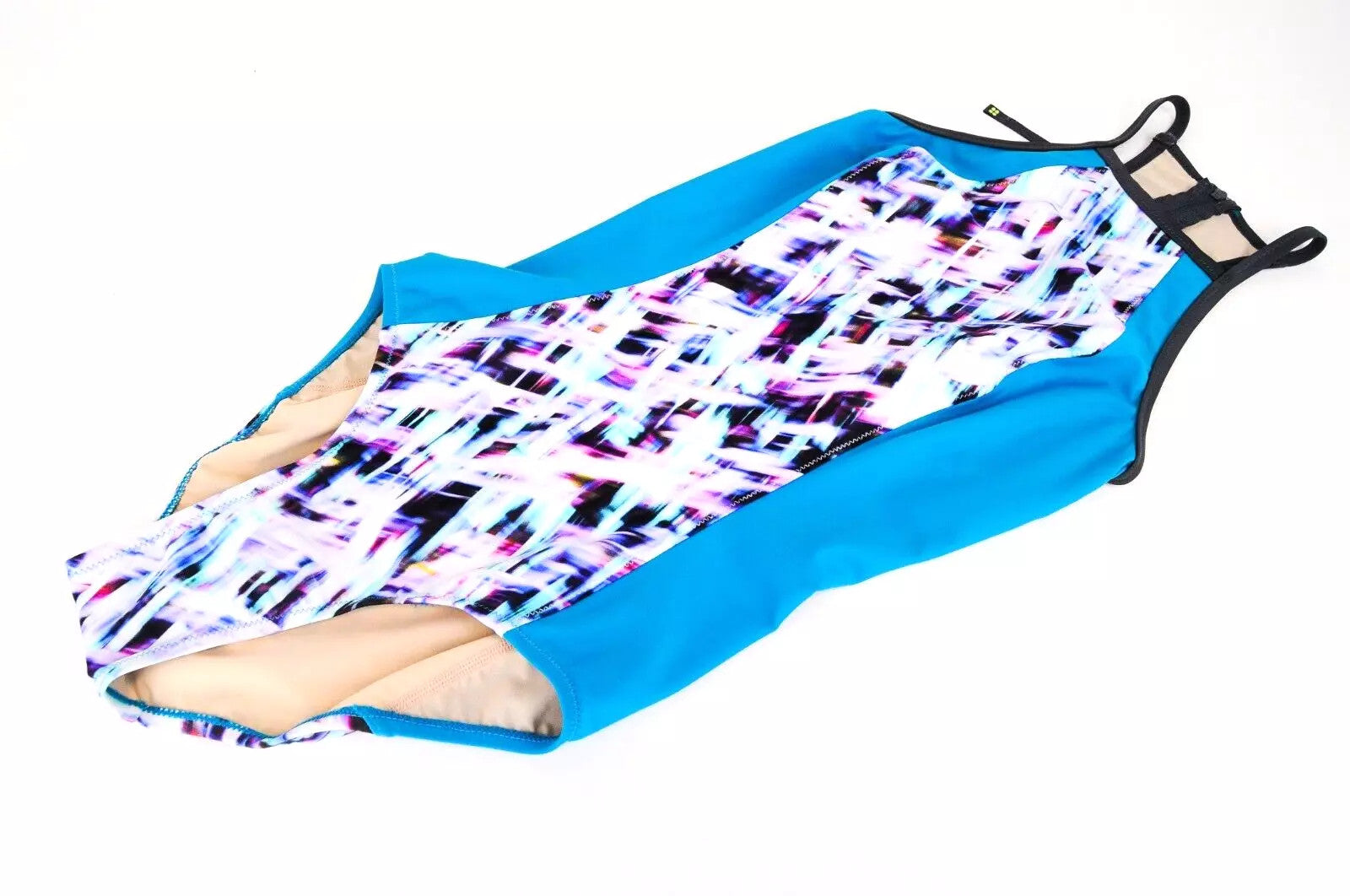 SWEATY BETTY Aquaglide moteriškas maudymosi kostiumėlis L dydžio, mėlynas, vientisas, abstraktaus rašto, tamprus. 