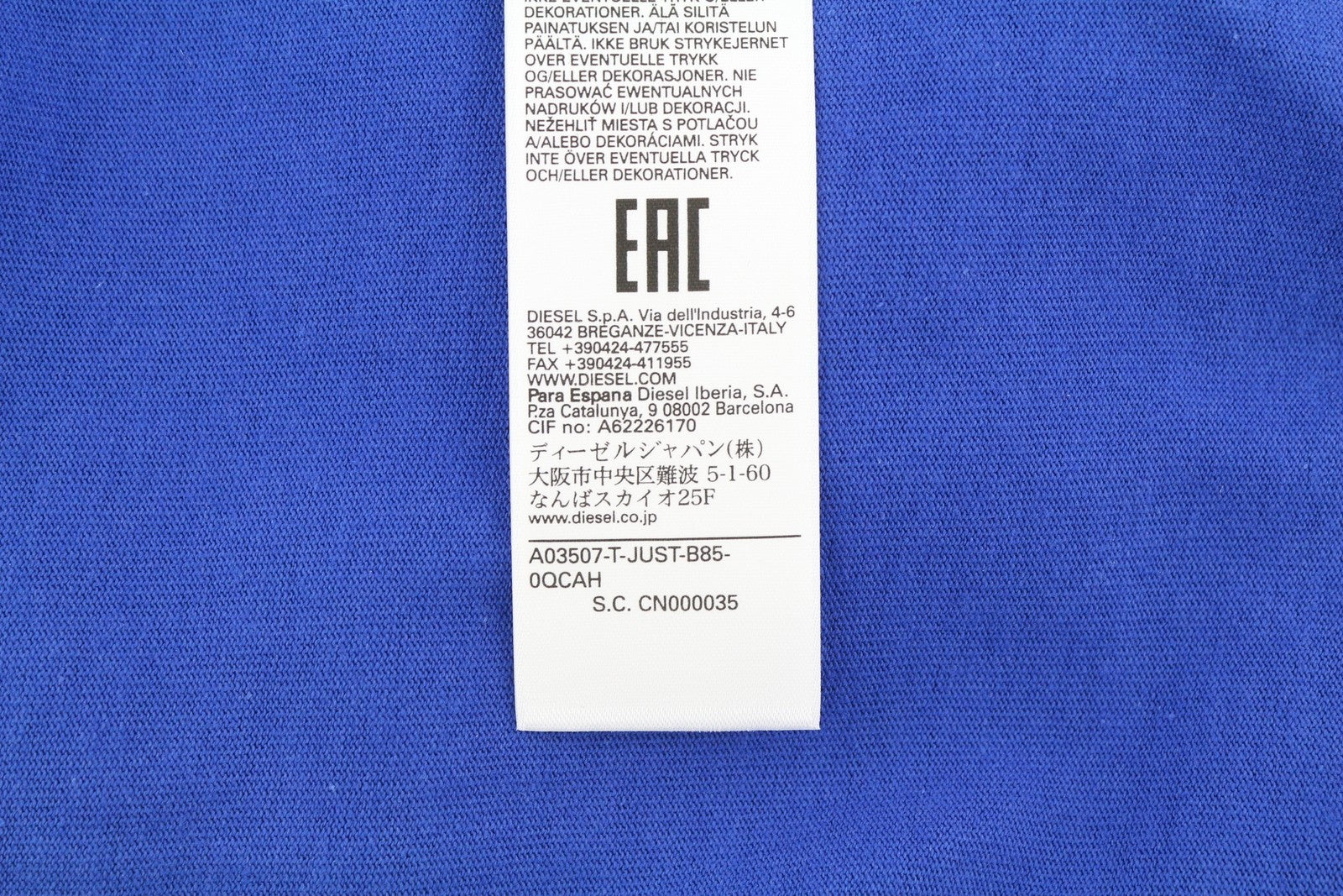 DIESEL T-Just-B85 vyriški marškinėliai, L dydžio, mėlyni, trumpomis rankovėmis, apvalia apykakle, medvilniniu trikotažu. 