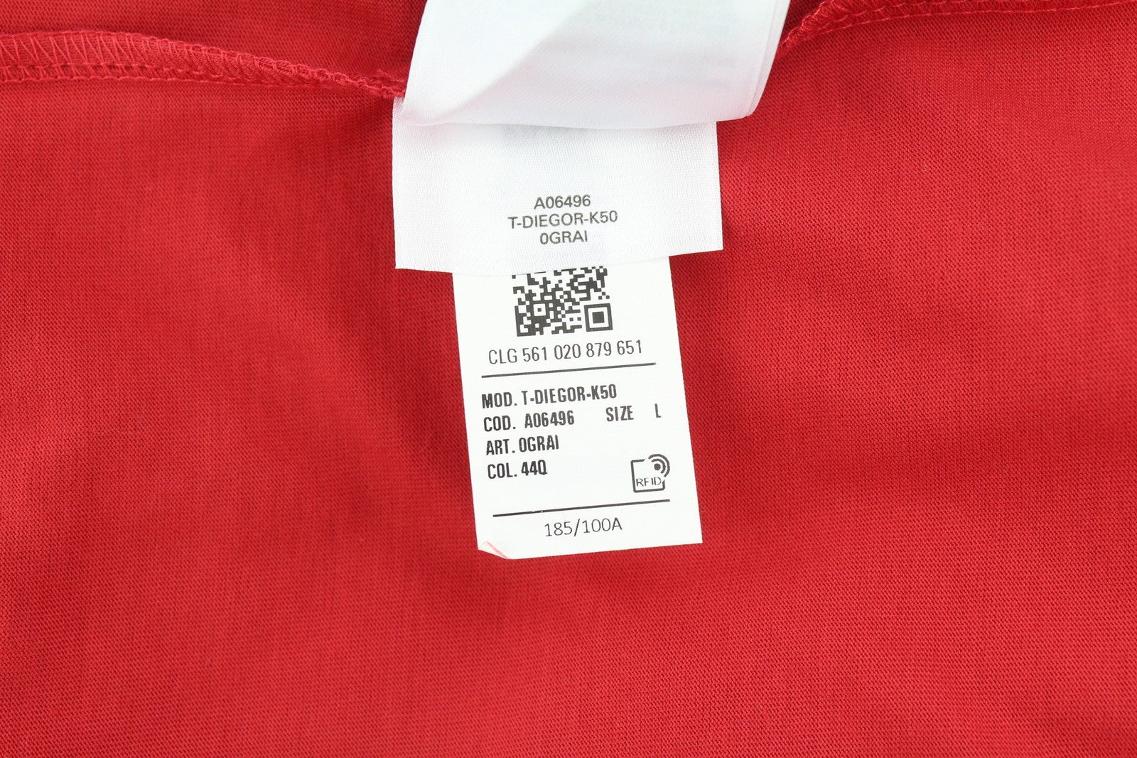 DIESEL T-Diegor-K50 vyriški marškinėliai su trumpomis rankovėmis, L dydžio, raudoni, su apvalia apykakle ir medvilniniu trikotažu. 