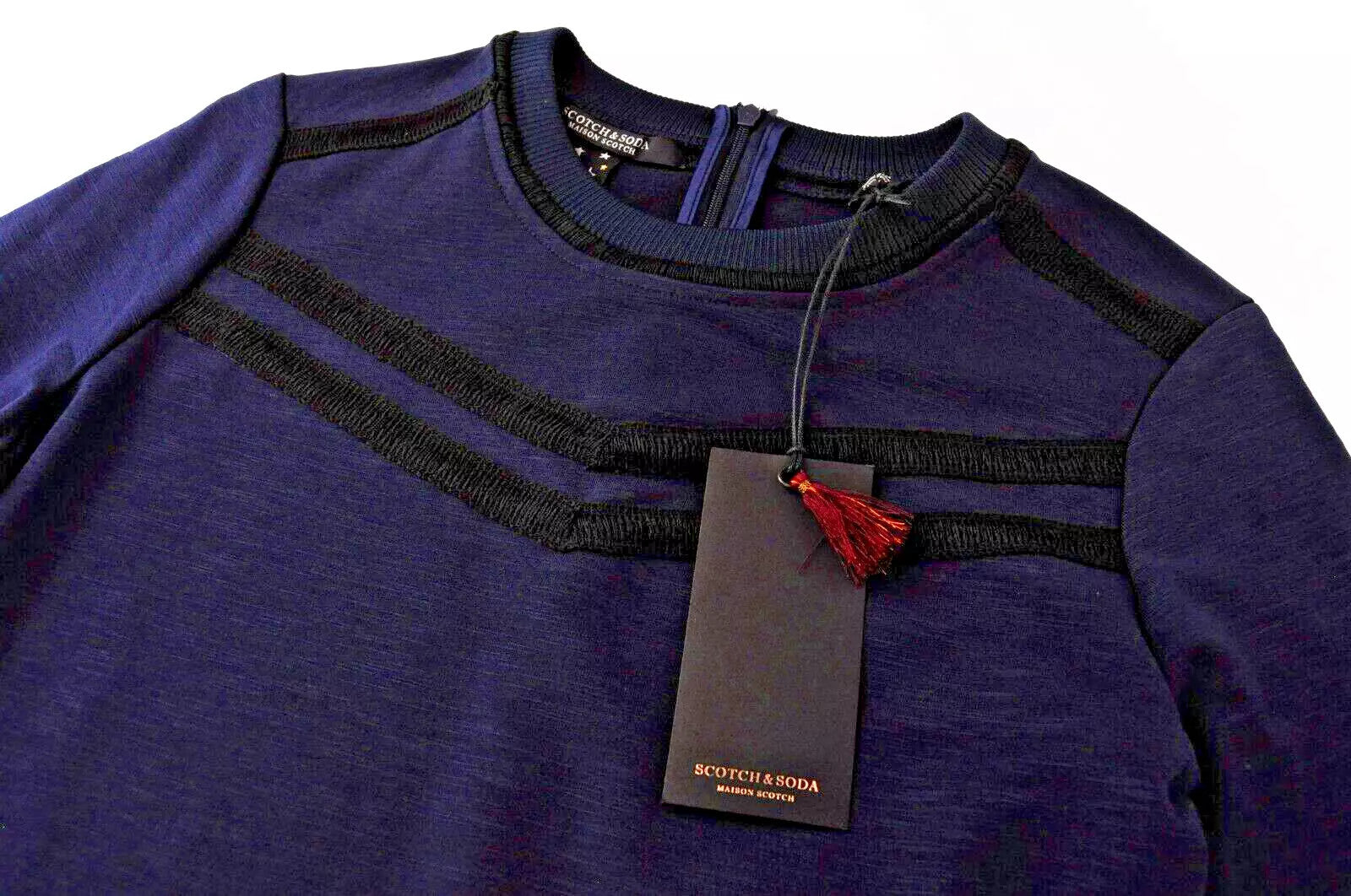 MAISON SCOTCH moteriška suknelė S dydžio, tamsiai mėlyna, tampri, medvilnės mišinio ilgomis rankovėmis, iki kelių. 