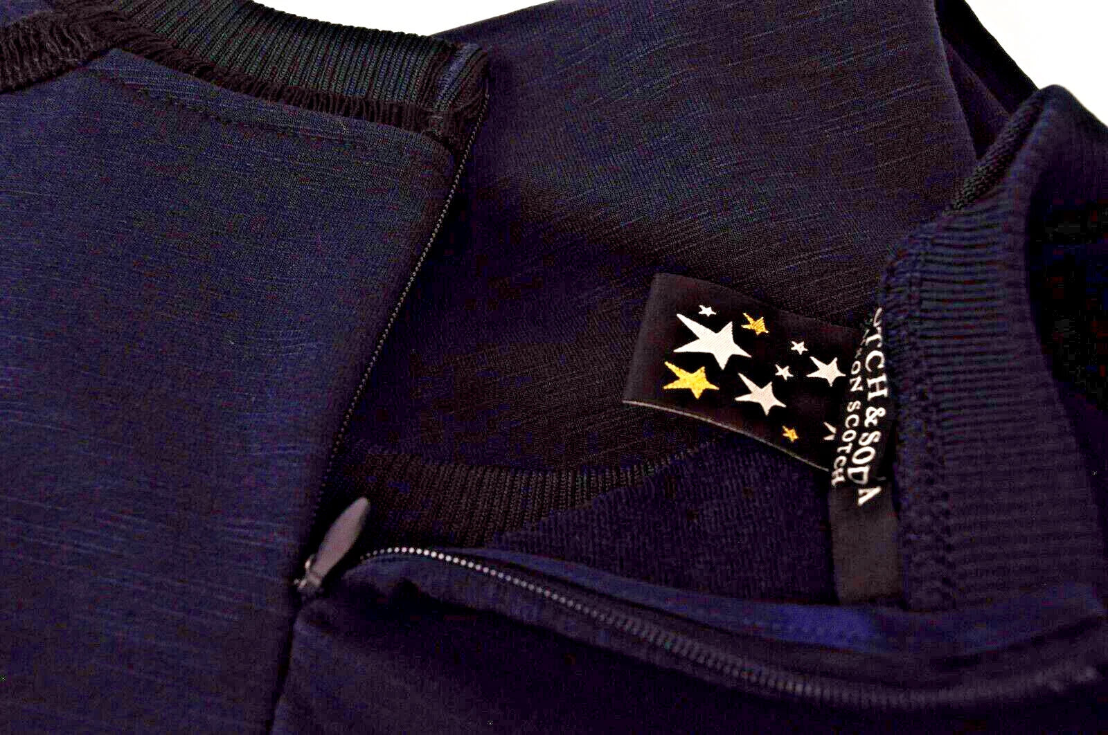 MAISON SCOTCH moteriška suknelė S dydžio, tamsiai mėlyna, tampri, medvilnės mišinio ilgomis rankovėmis, iki kelių. 