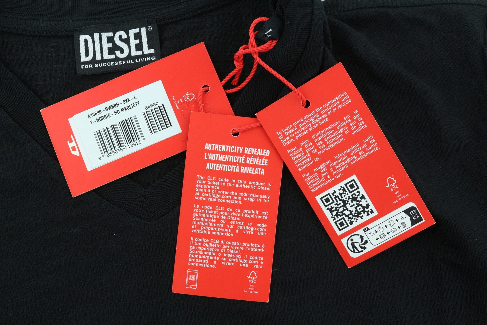 DIESEL T-Norrie-HD Men T-Shirt L Black Short Sleeve Crew Collar Cotton Tricot