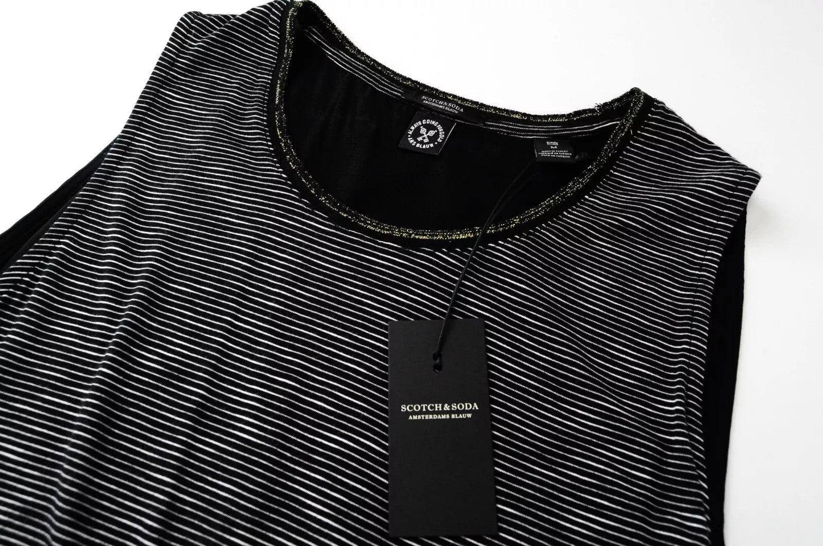 SCOTCH &amp; SODA Ams Blauw moteriški marškinėliai S, juodi dryžuoti, ilgomis rankovėmis, medvilniniai 