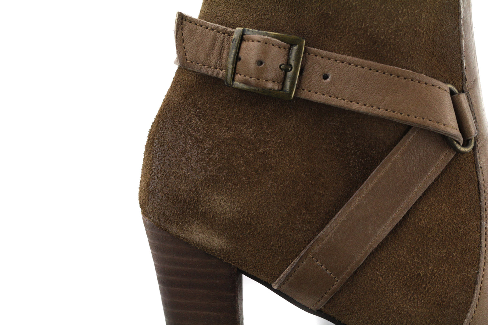 JONAK moteriški aulinukai EU39 UK6.5 rudi zomšiniai odiniai aukštakulniai su užtrauktuku ir migdolų nosimis, sagtimi 