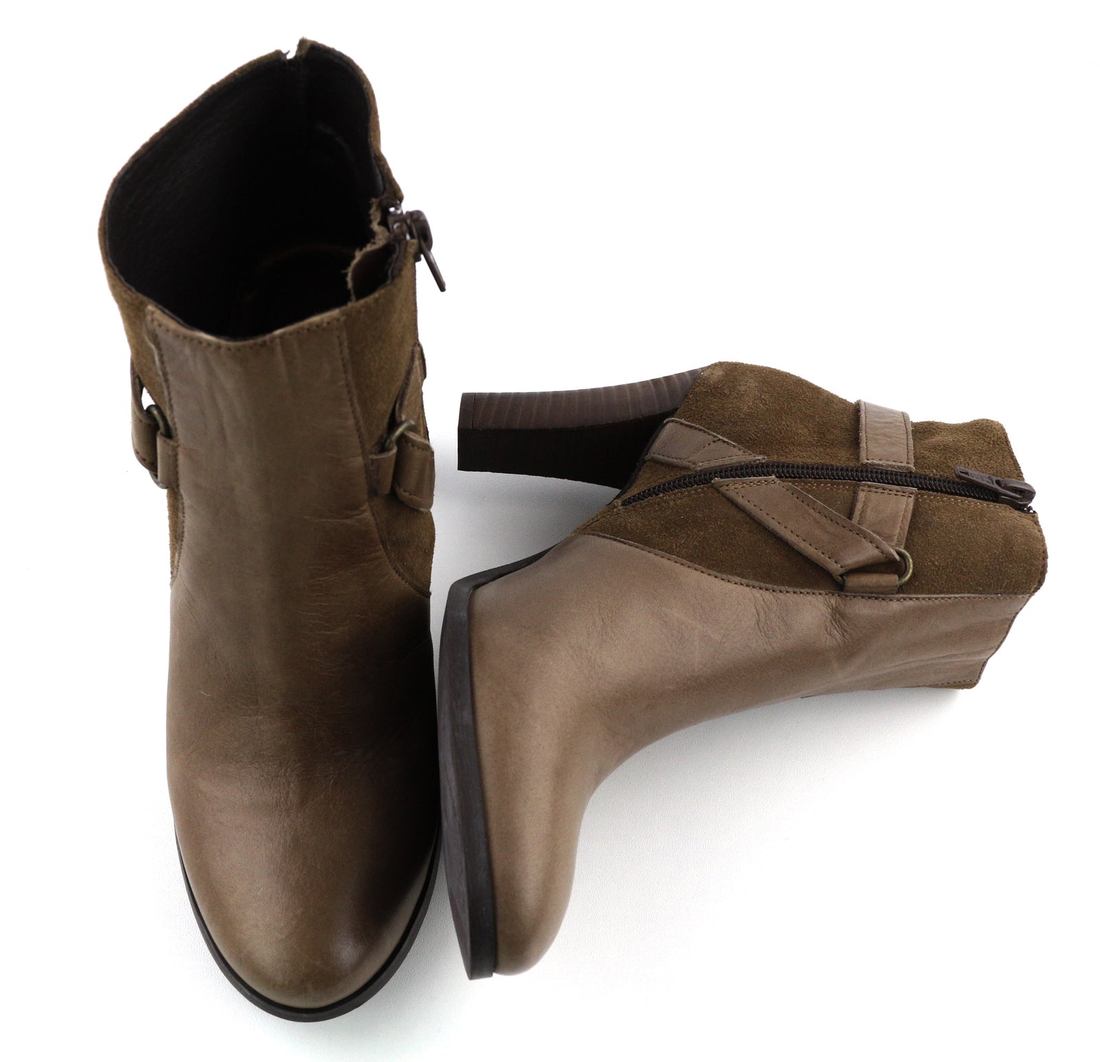 JONAK moteriški aulinukai EU39 UK6.5 rudi zomšiniai odiniai aukštakulniai su užtrauktuku ir migdolų nosimis, sagtimi 