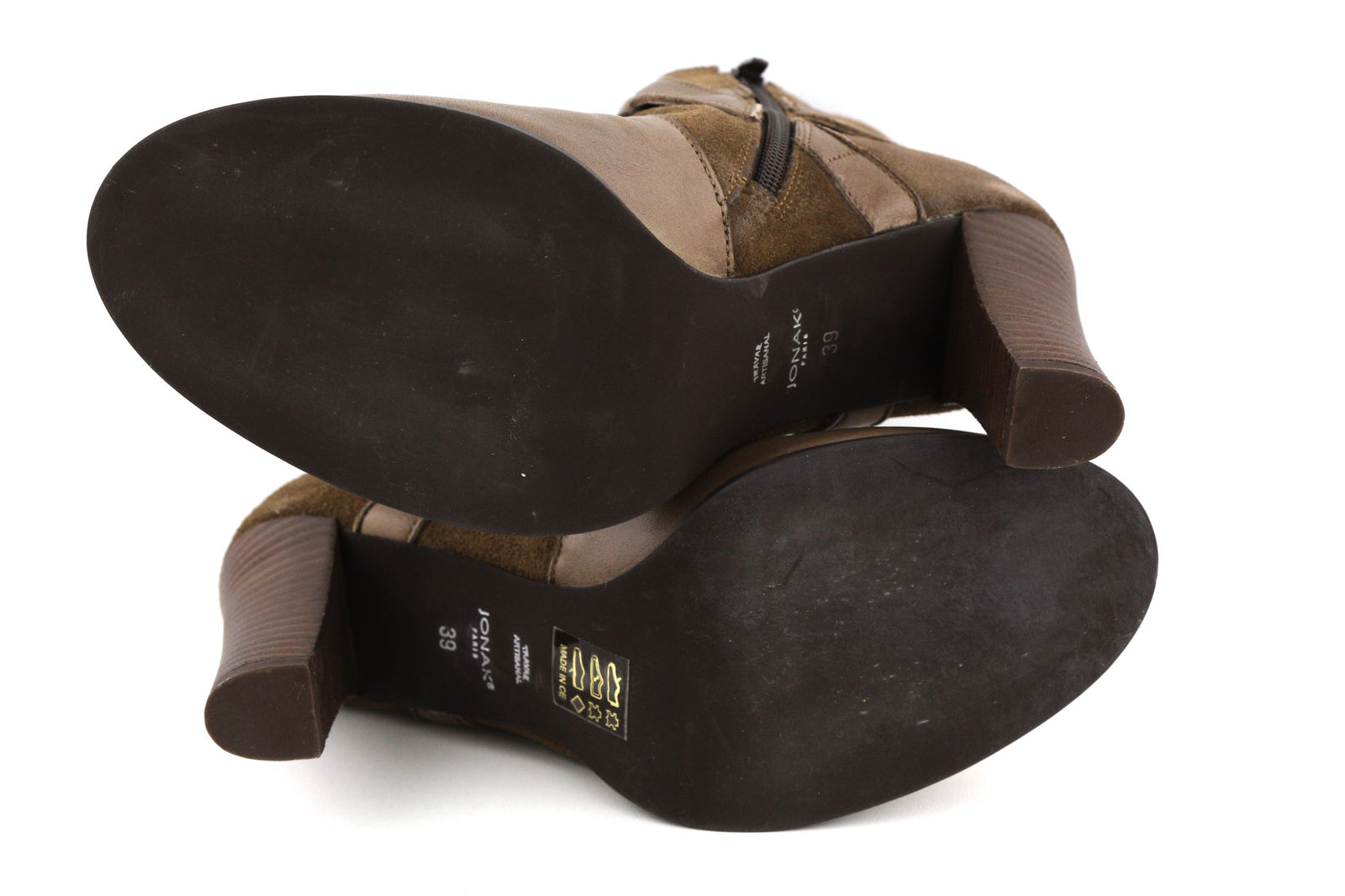 JONAK moteriški aulinukai EU39 UK6.5 rudi zomšiniai odiniai aukštakulniai su užtrauktuku ir migdolų nosimis, sagtimi 