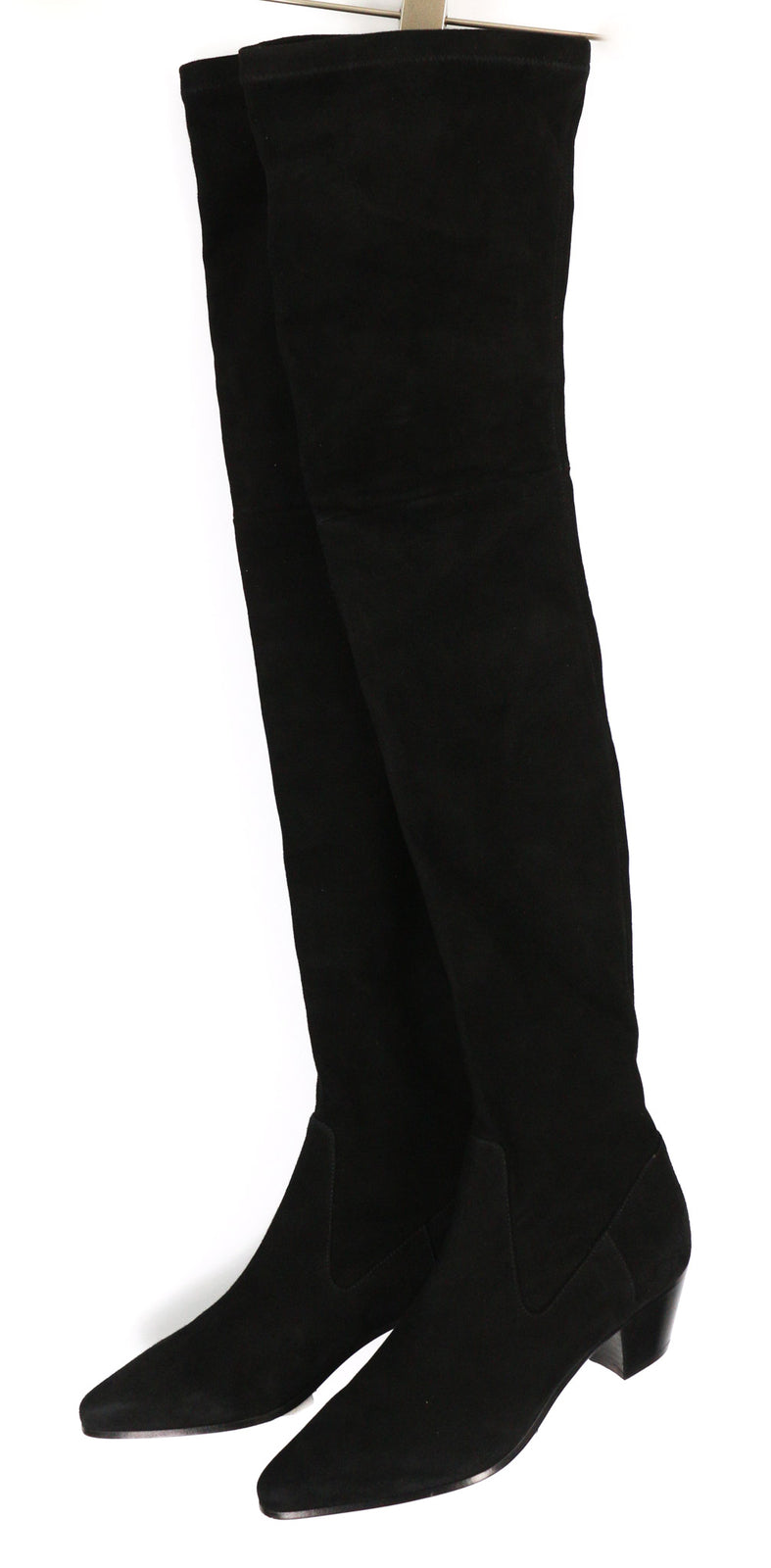 MAJE Flikuio moteriški aulinukai EU37 UK4 juodi, tamprios odos, ploni kulniukai iki šlaunų. 