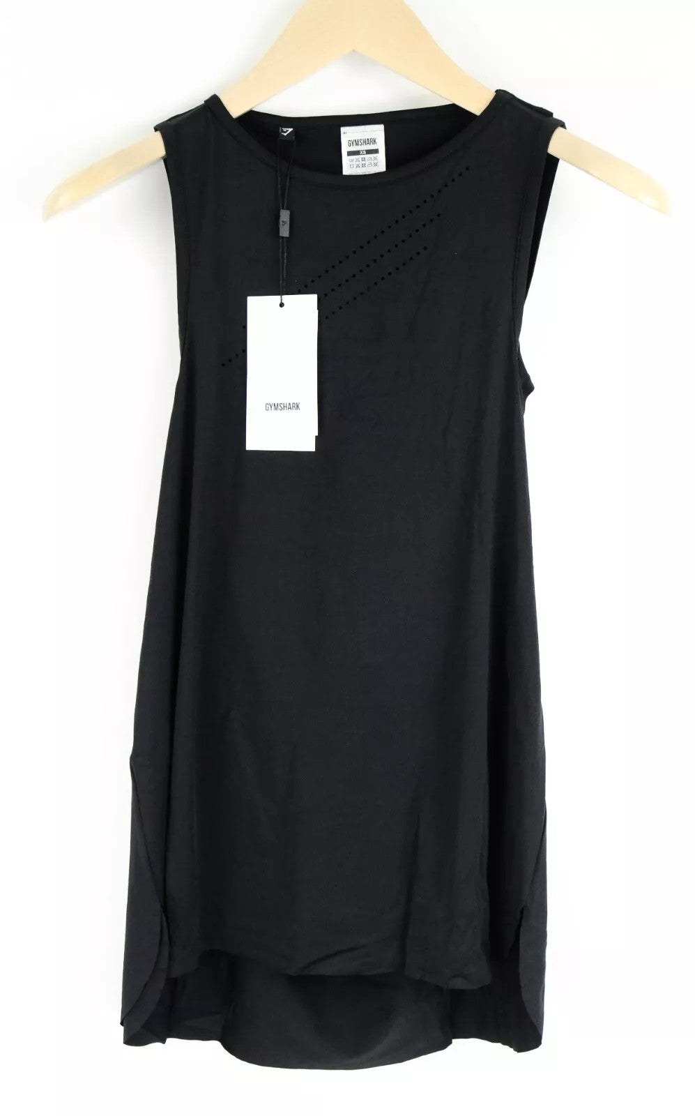 GYMSHARK moteriški marškinėliai XS dydžio, lazeriu pjaustyti, juodi, kvėpuojantys, lengvi.