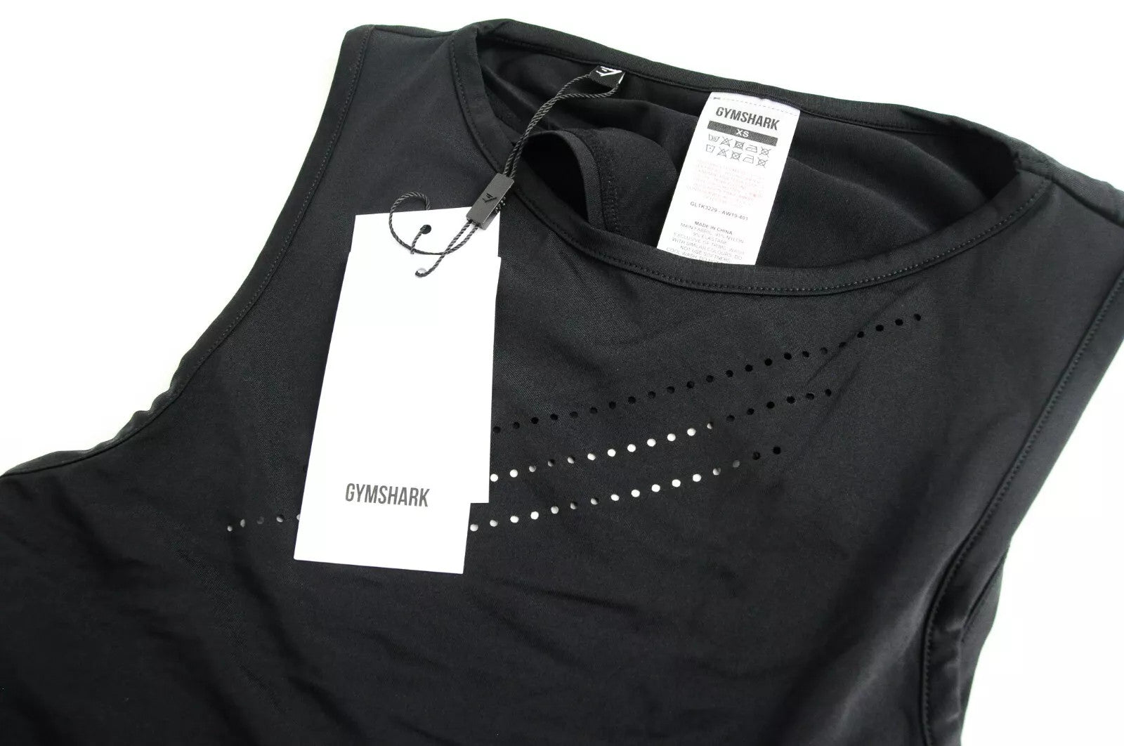 GYMSHARK moteriški marškinėliai XS dydžio, lazeriu pjaustyti, juodi, kvėpuojantys, lengvi.