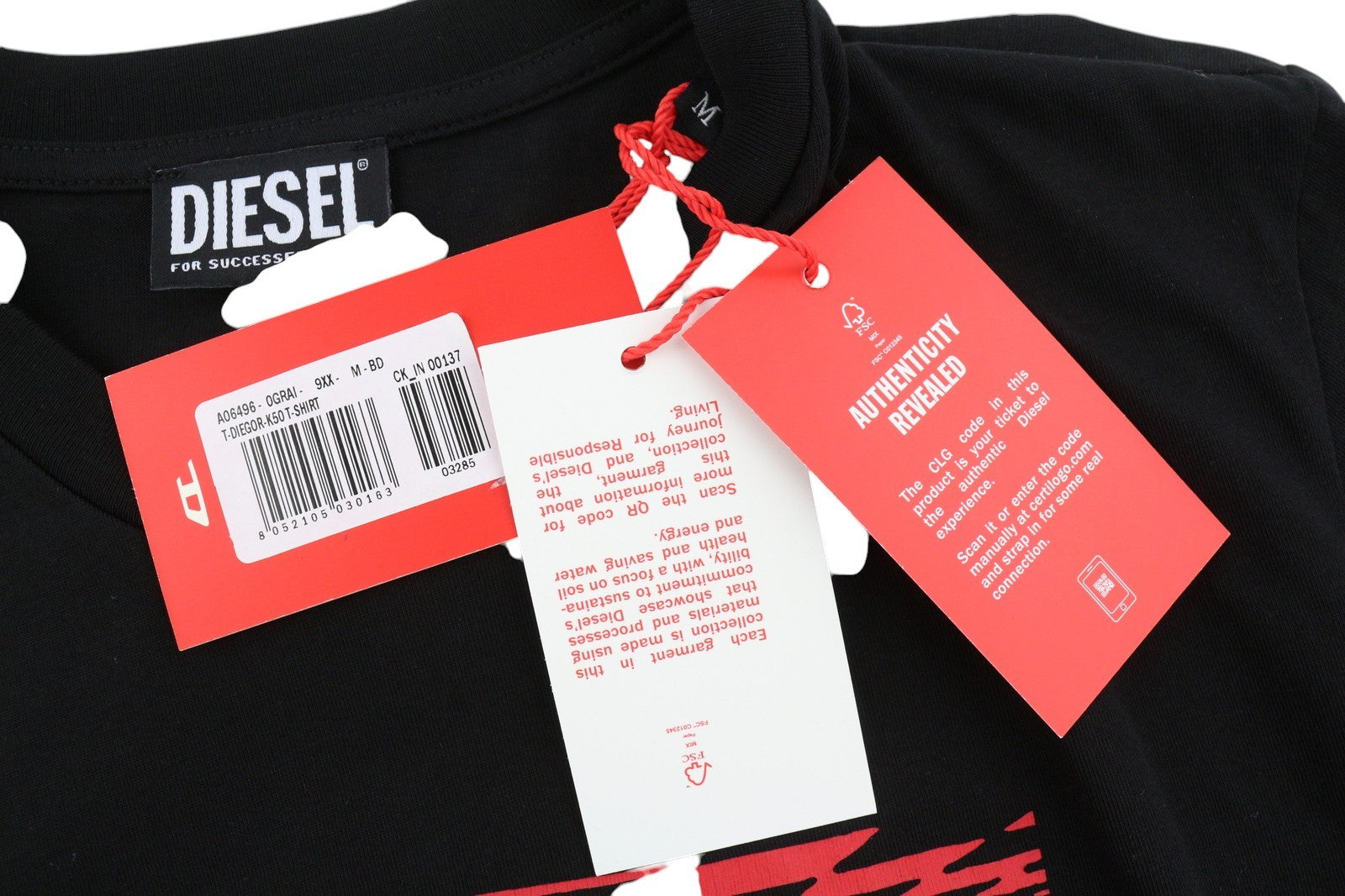 DIESEL T-Diegor-K50 Men T-Shirt M Black Short Sleeve Crew Collar Tricot Logo