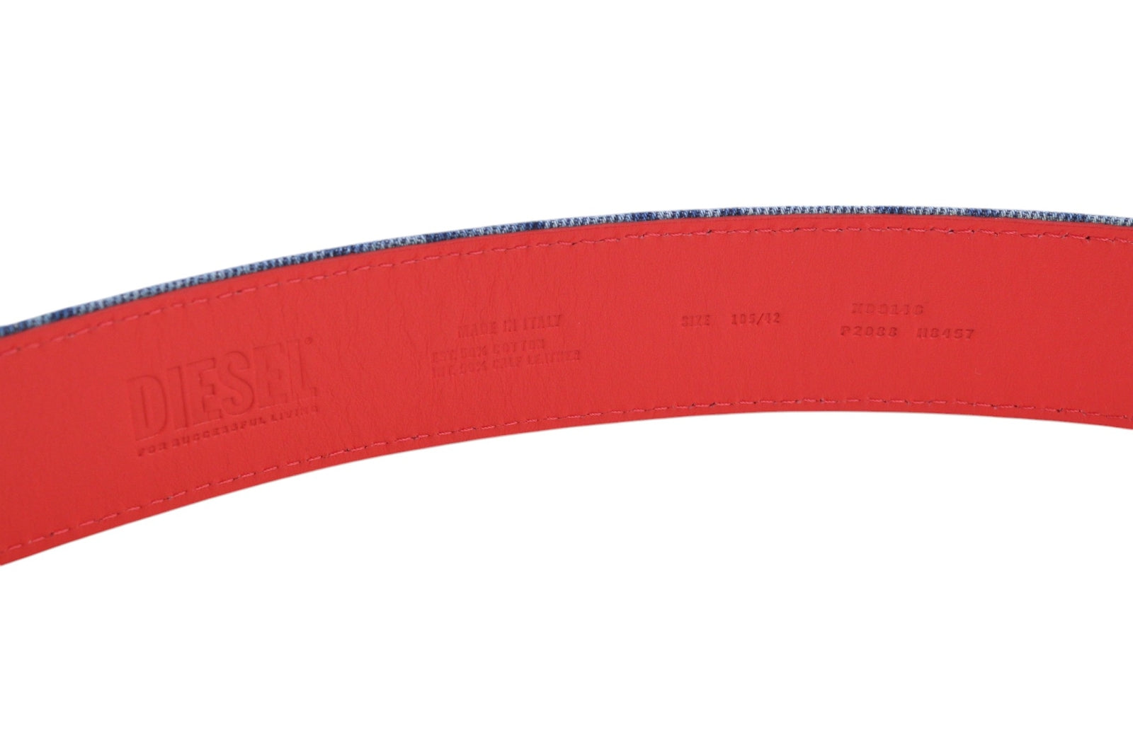 DIESEL B-Monogram vyriškas diržas 105 cm mėlynai raudonas odinis džinsinis raštas RRP 150 € 