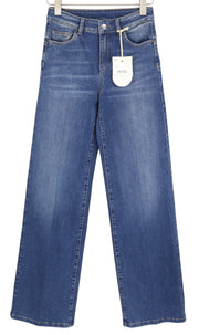 LIU JO New Flare moteriški džinsai W28 tiesus kirpimas aukštu juosmeniu skalbto džinso mėlynas logotipas 