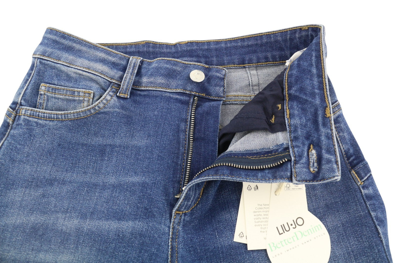 LIU JO New Flare moteriški džinsai W28 tiesus kirpimas aukštu juosmeniu skalbto džinso mėlynas logotipas 