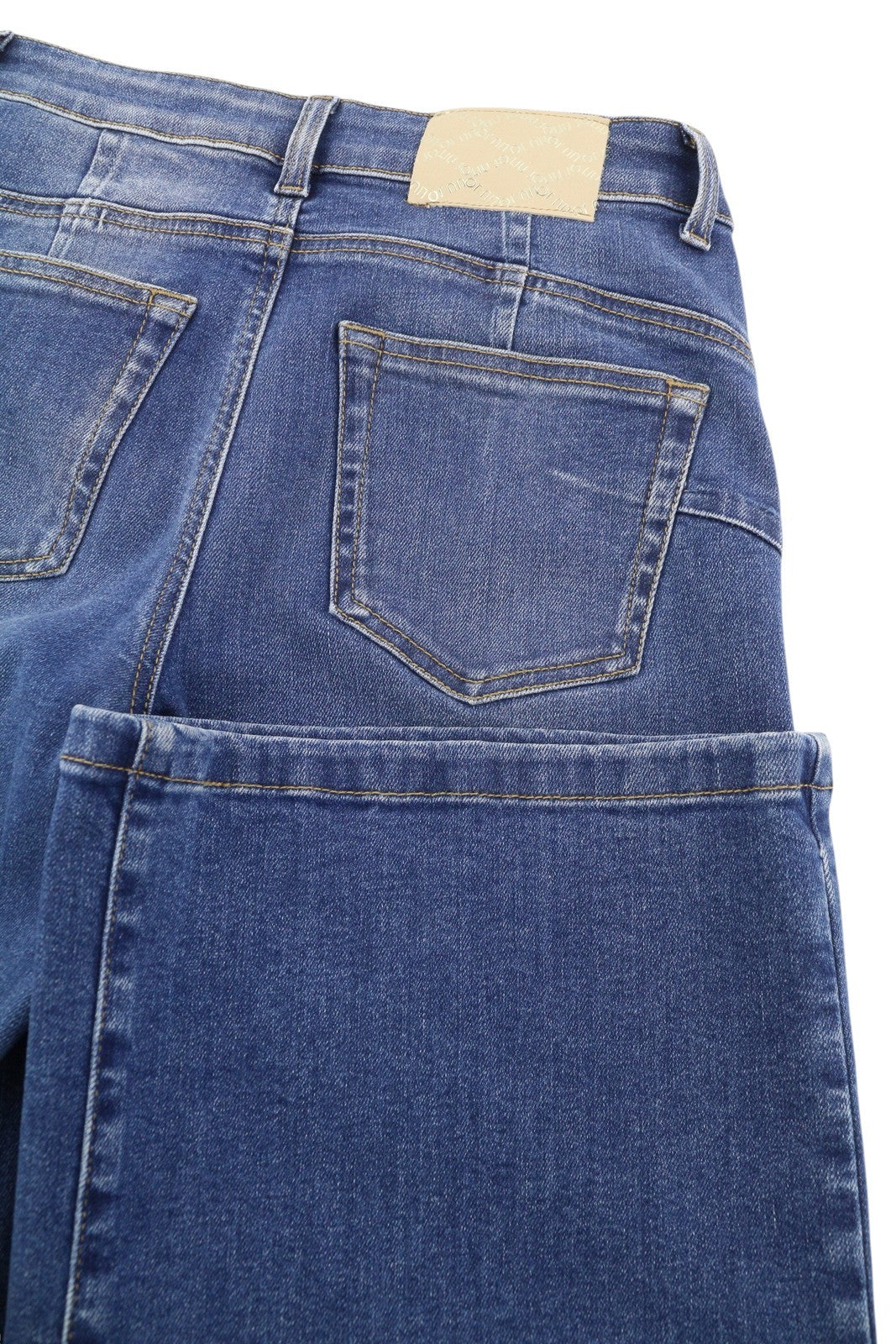 LIU JO New Flare moteriški džinsai W28 tiesus kirpimas aukštu juosmeniu skalbto džinso mėlynas logotipas 