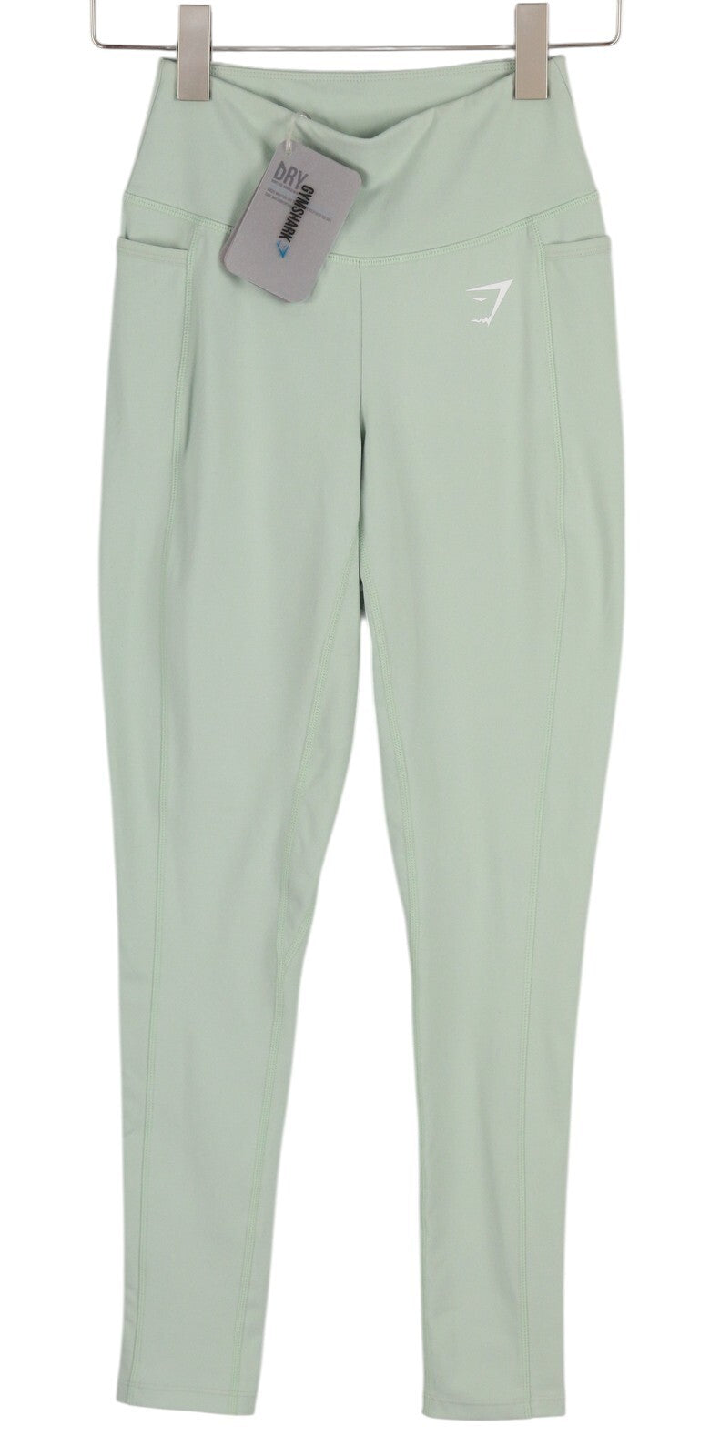 GYMSHARK Svajingos moteriškos tamprės XS dydžio sportinės kelnės, pistacijų žalios, tamprios, sauso kirpimo 