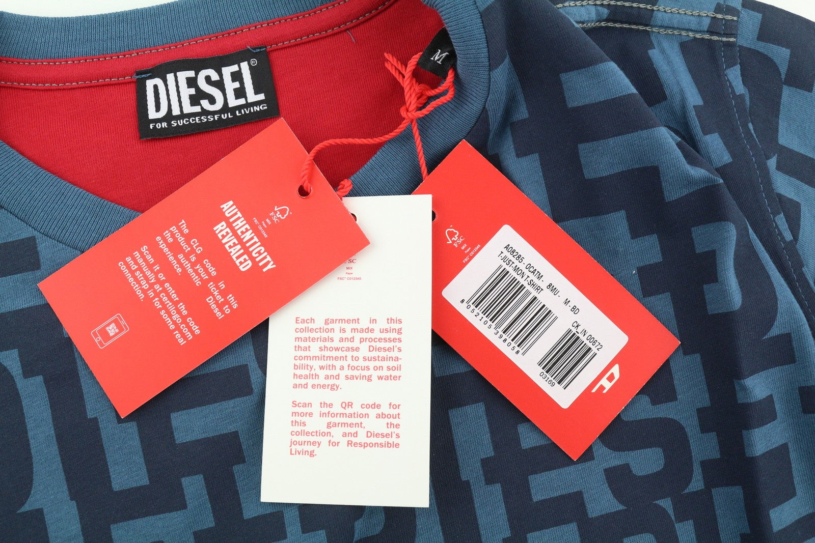 DIESEL T-Just-Mon vyriški marškinėliai M, trumpomis rankovėmis, apvalia apykakle, trikotažiniai, mėlyni, RRP 125 € 
