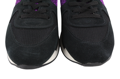 „GOLDEN GOOSE“ bėgimo bateliai moterims, 39 dydžio, violetiniai, juodi, odiniai, su blizgančiais raišteliais. 