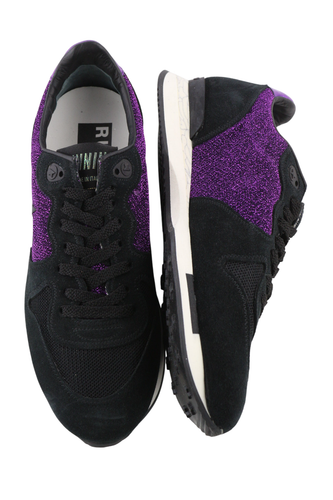 „GOLDEN GOOSE“ bėgimo bateliai moterims, 39 dydžio, violetiniai, juodi, odiniai, su blizgančiais raišteliais. 