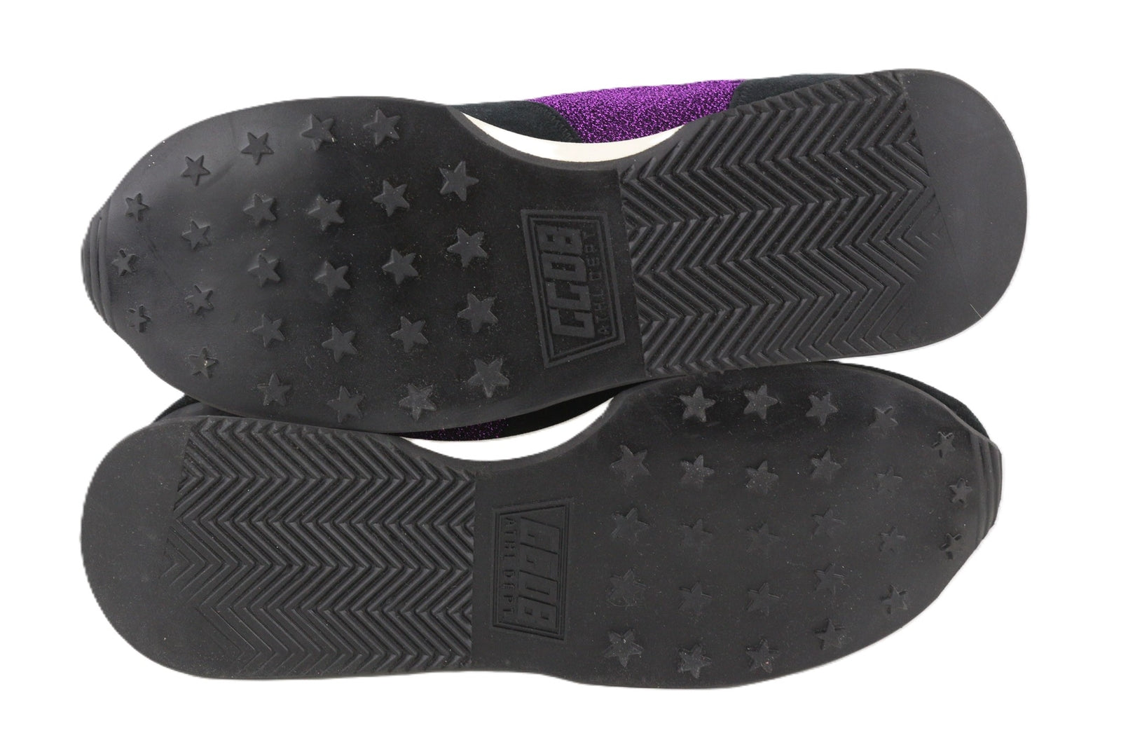 „GOLDEN GOOSE“ bėgimo bateliai moterims, 39 dydžio, violetiniai, juodi, odiniai, su blizgančiais raišteliais. 