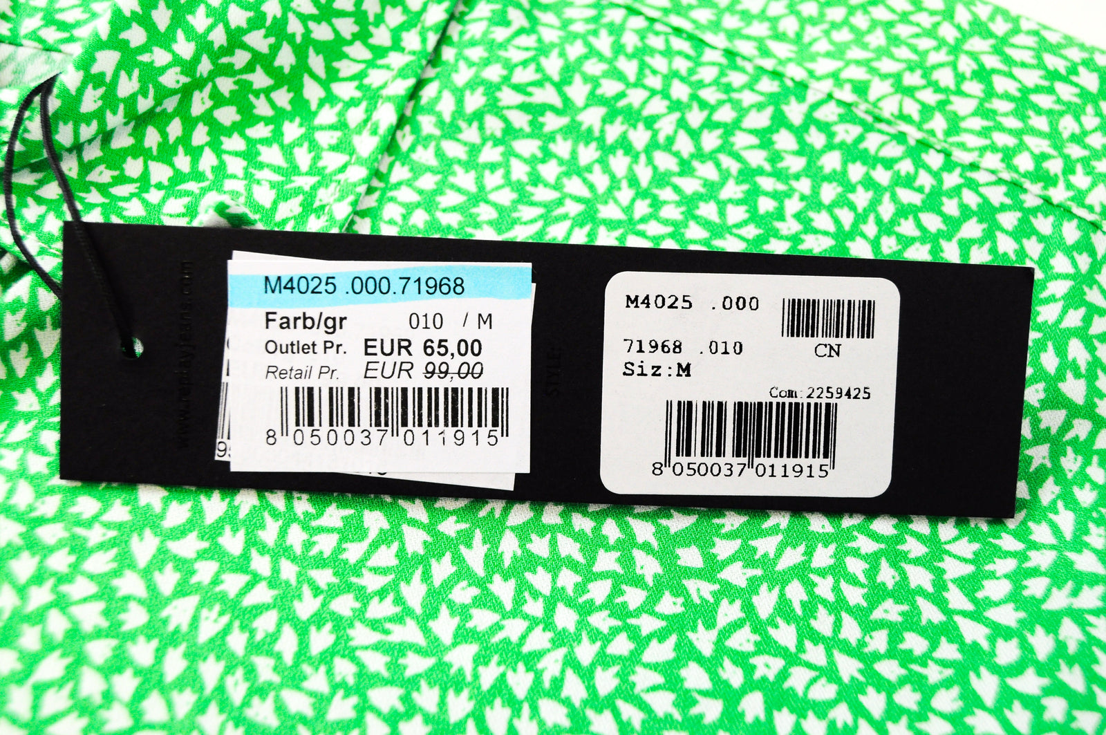 REPLAY vyriški marškinėliai M žali ilgomis rankovėmis raštuoti iškirpte grynos medvilnės apykakle