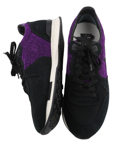 „GOLDEN GOOSE“ bėgimo bateliai moterims, 39 dydžio, violetinės juodos odos, blizgantys sportbačiai. 