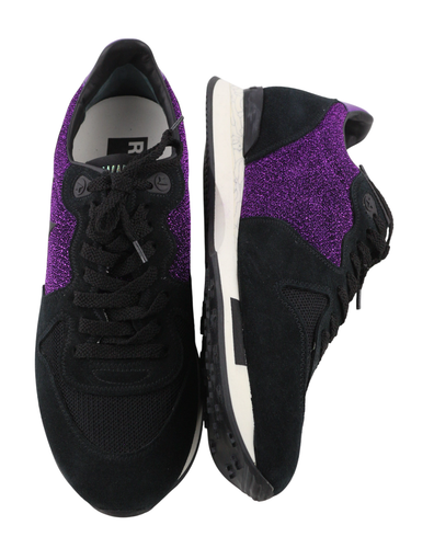 „GOLDEN GOOSE“ bėgimo bateliai moterims, 39 dydžio, violetinės juodos odos, blizgantys sportbačiai. 