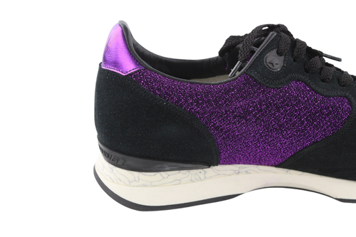 „GOLDEN GOOSE“ bėgimo bateliai moterims, 39 dydžio, violetinės juodos odos, blizgantys sportbačiai. 
