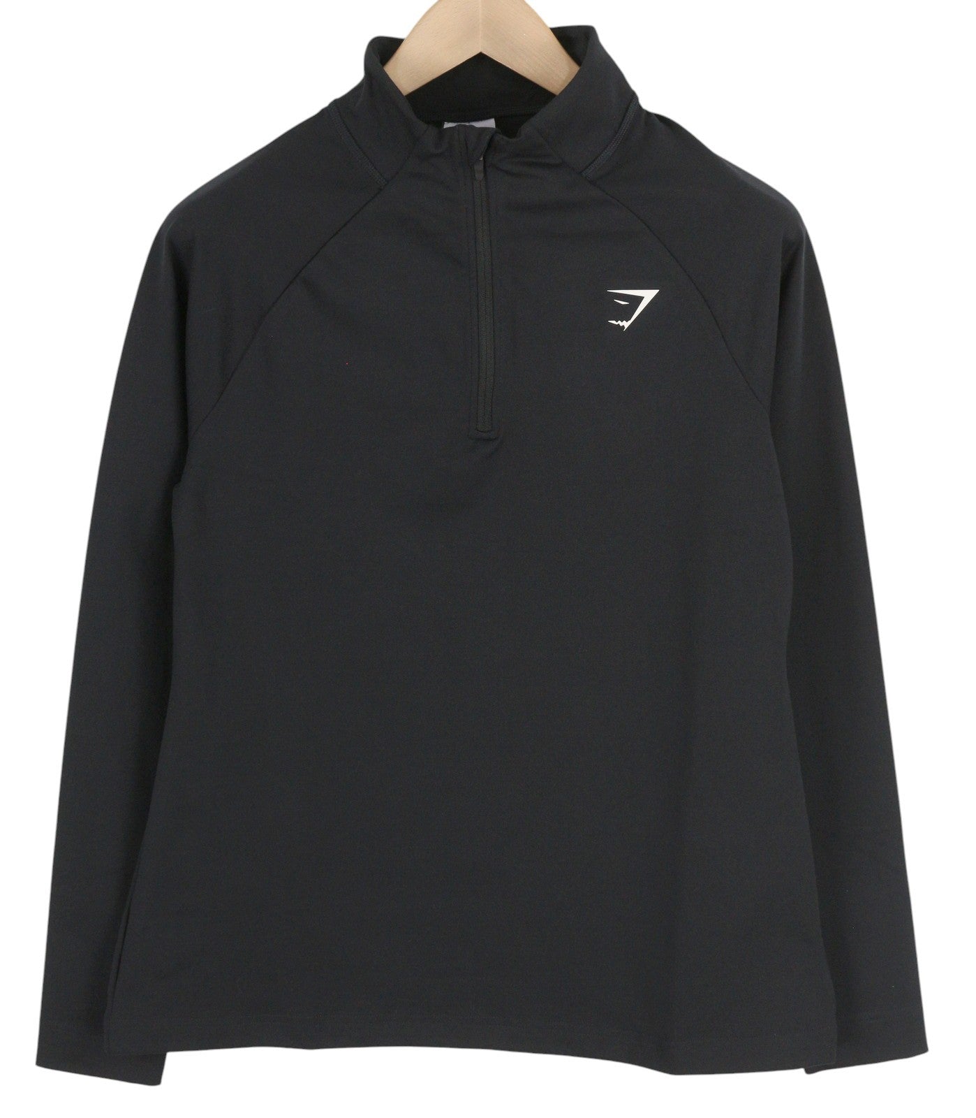 GYMSHARK B1A9R moteriškas džemperis L dydžio, juodas, ilgomis rankovėmis, su pusiau užtrauktuku, tamprus treniruočių marškinėliai 