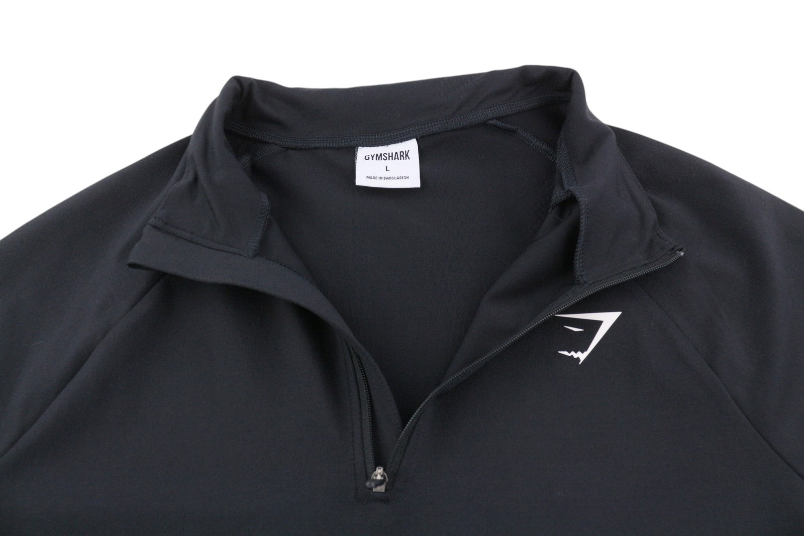 GYMSHARK B1A9R moteriškas džemperis L dydžio, juodas, ilgomis rankovėmis, su pusiau užtrauktuku, tamprus treniruočių marškinėliai 