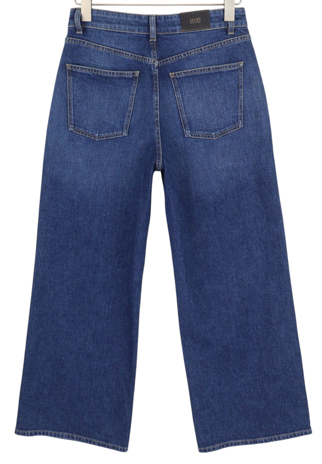 LIU JO moteriški džinsai W27 Washed Denim Blue Straight Fit aukštu juosmeniu su užtrauktuku ir logotipu 