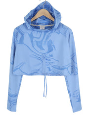 GYMSHARK Power moteriškas džemperis su gobtuvu M mėlynas ilgomis rankovėmis, trumpintas žakardo kvėpuojantis logotipas 