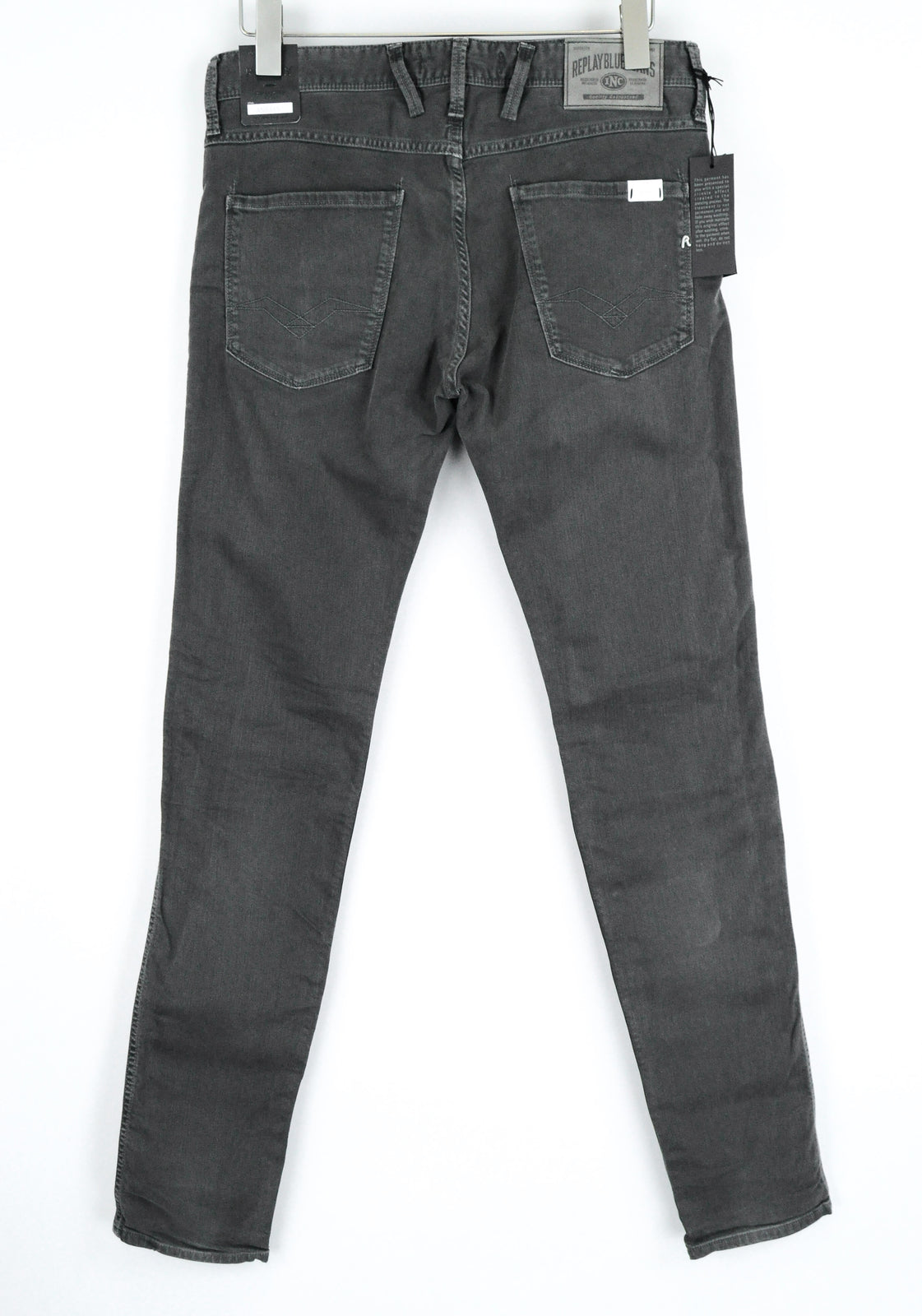 REPLAY Anbass vyriški W30/L34 pilki ploni džinsai iš medvilnės, tamprūs, 5 kišenių 